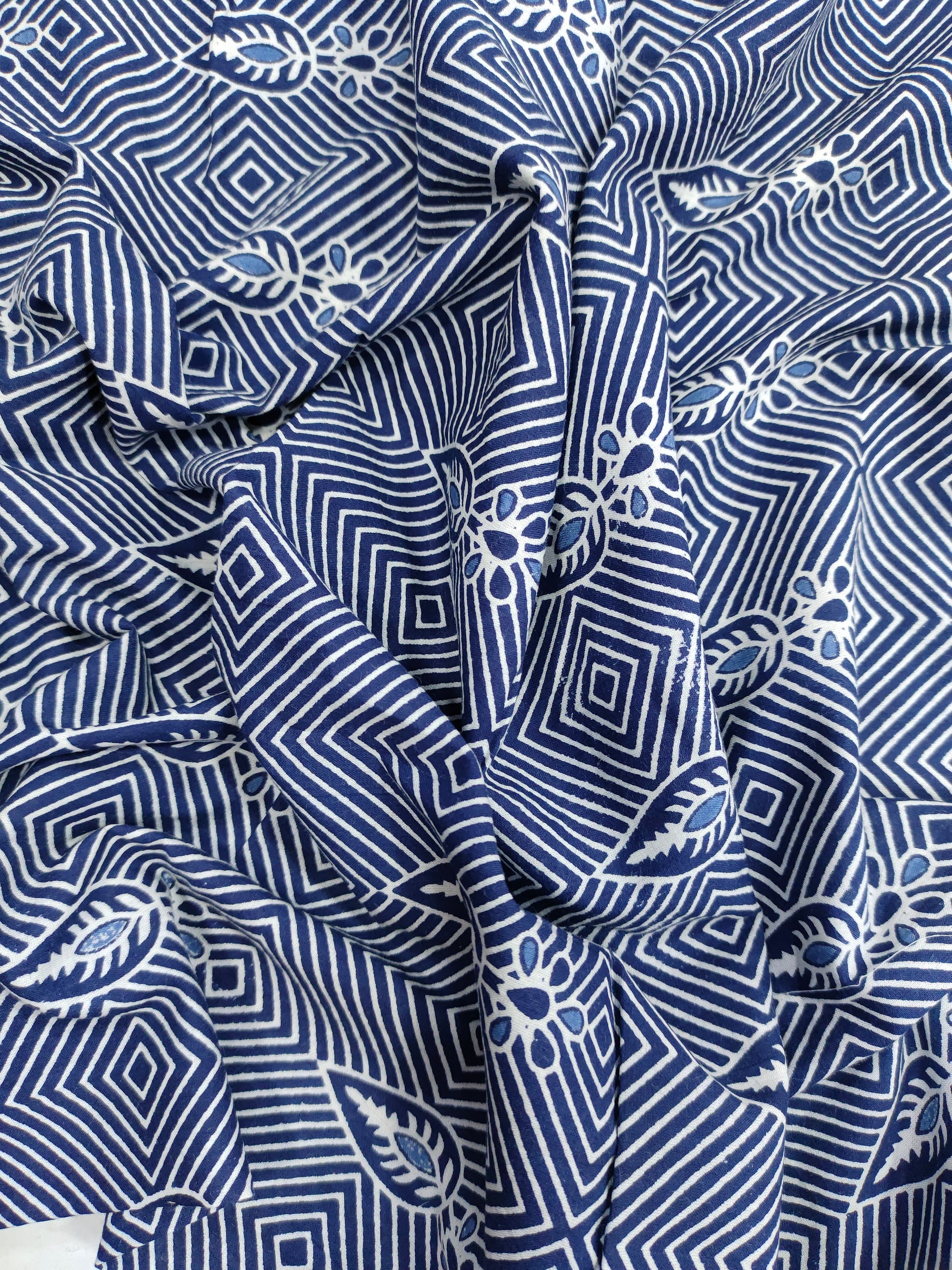 Indigo colour cotton screen print