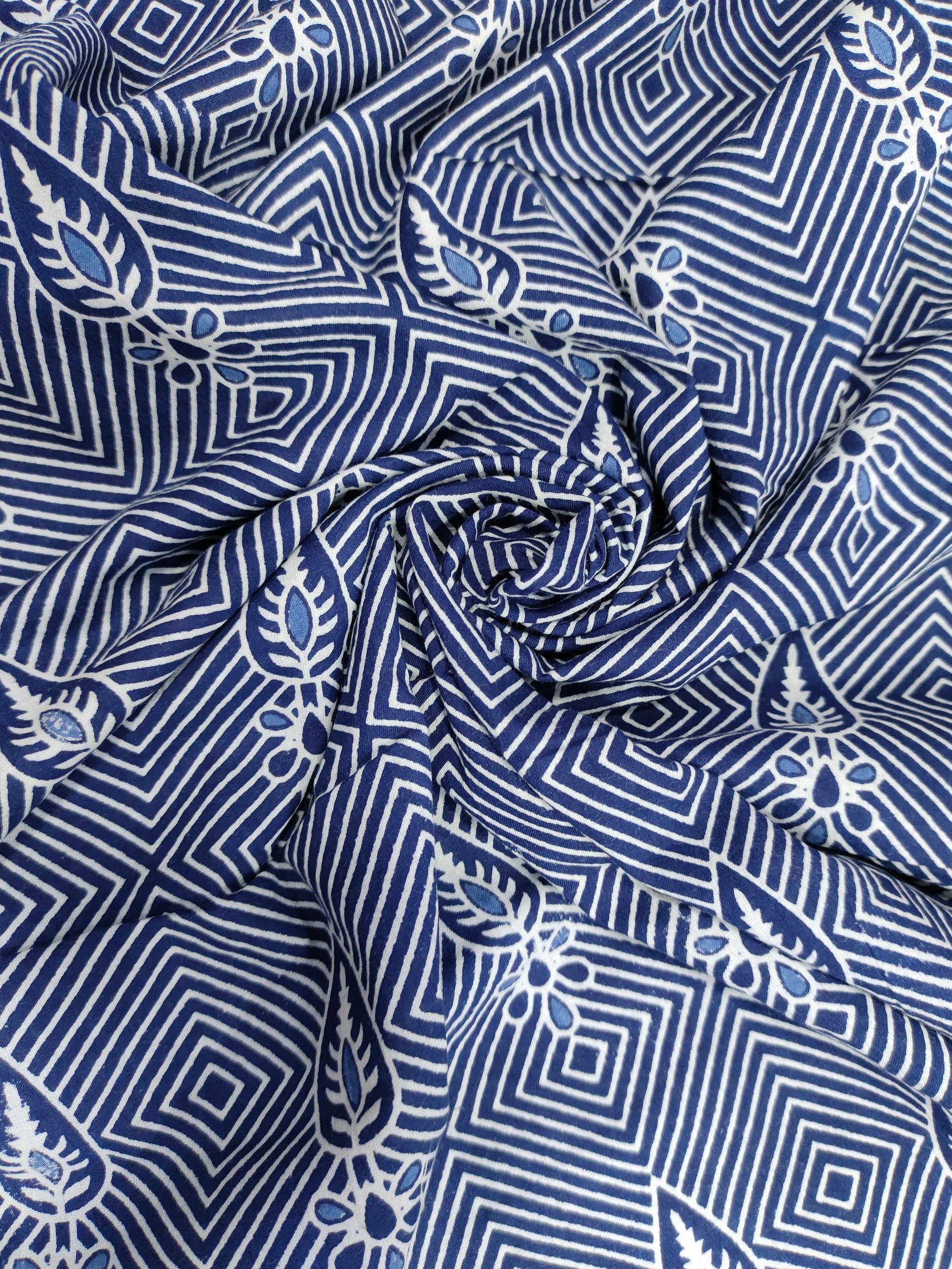 Indigo colour cotton screen print