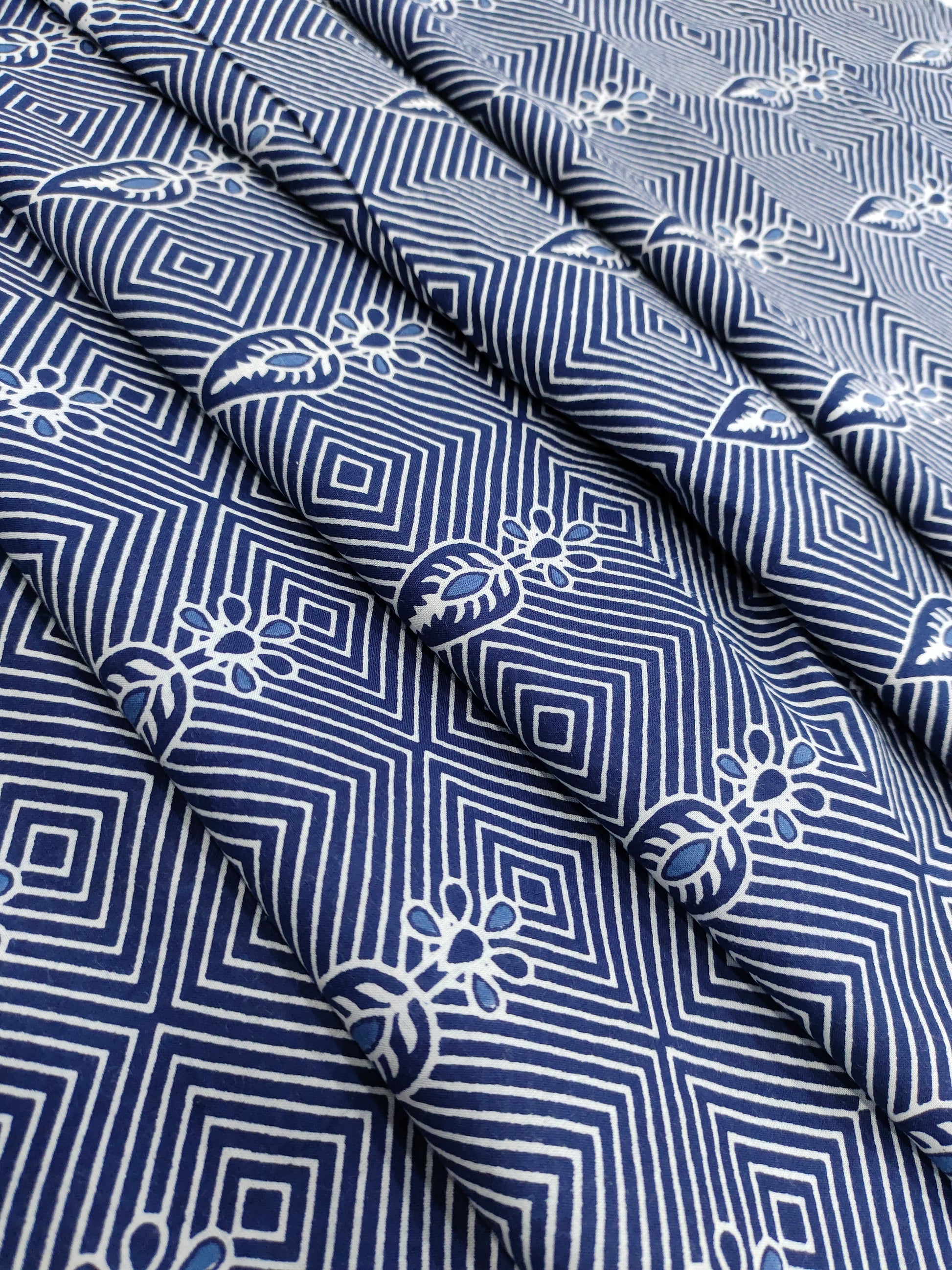 Indigo colour cotton screen print