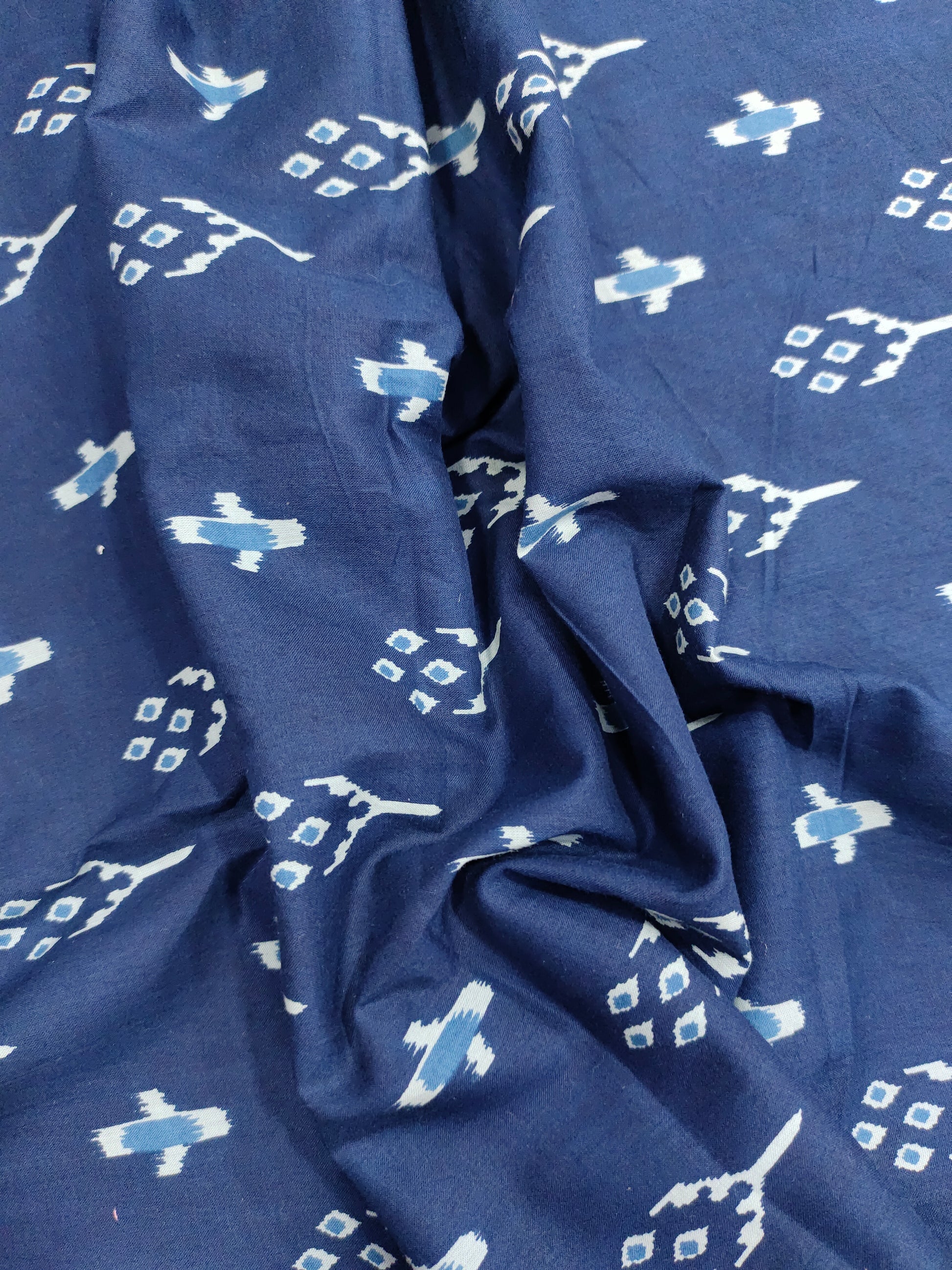 Cotton screen print fabric indigo blue color