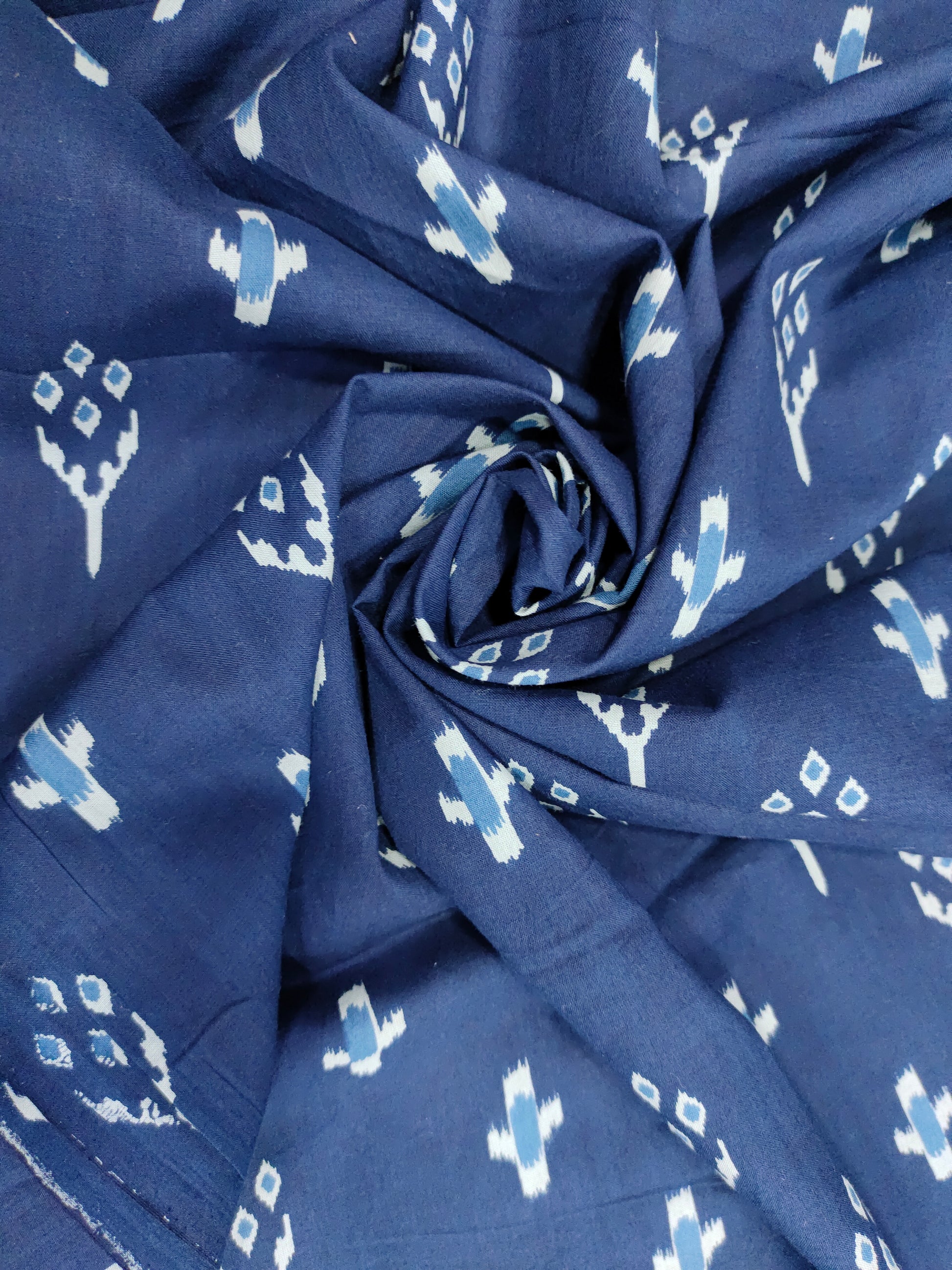 Cotton screen print fabric indigo blue color