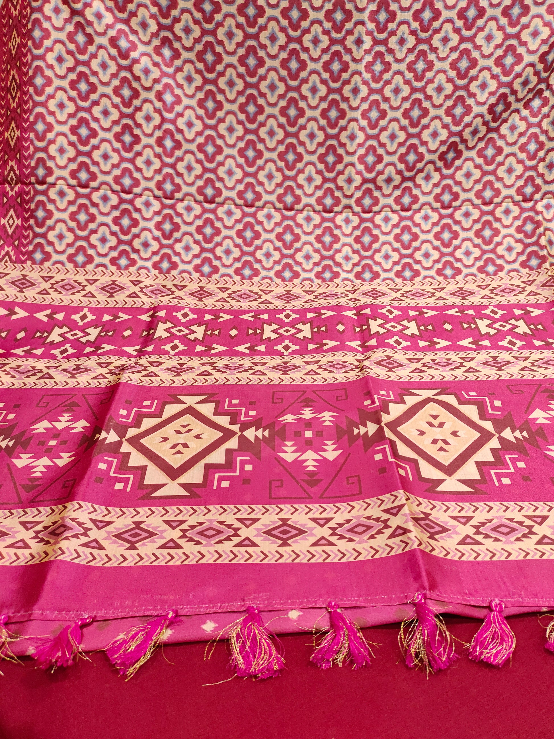 Beige and maroon diya silk digital print