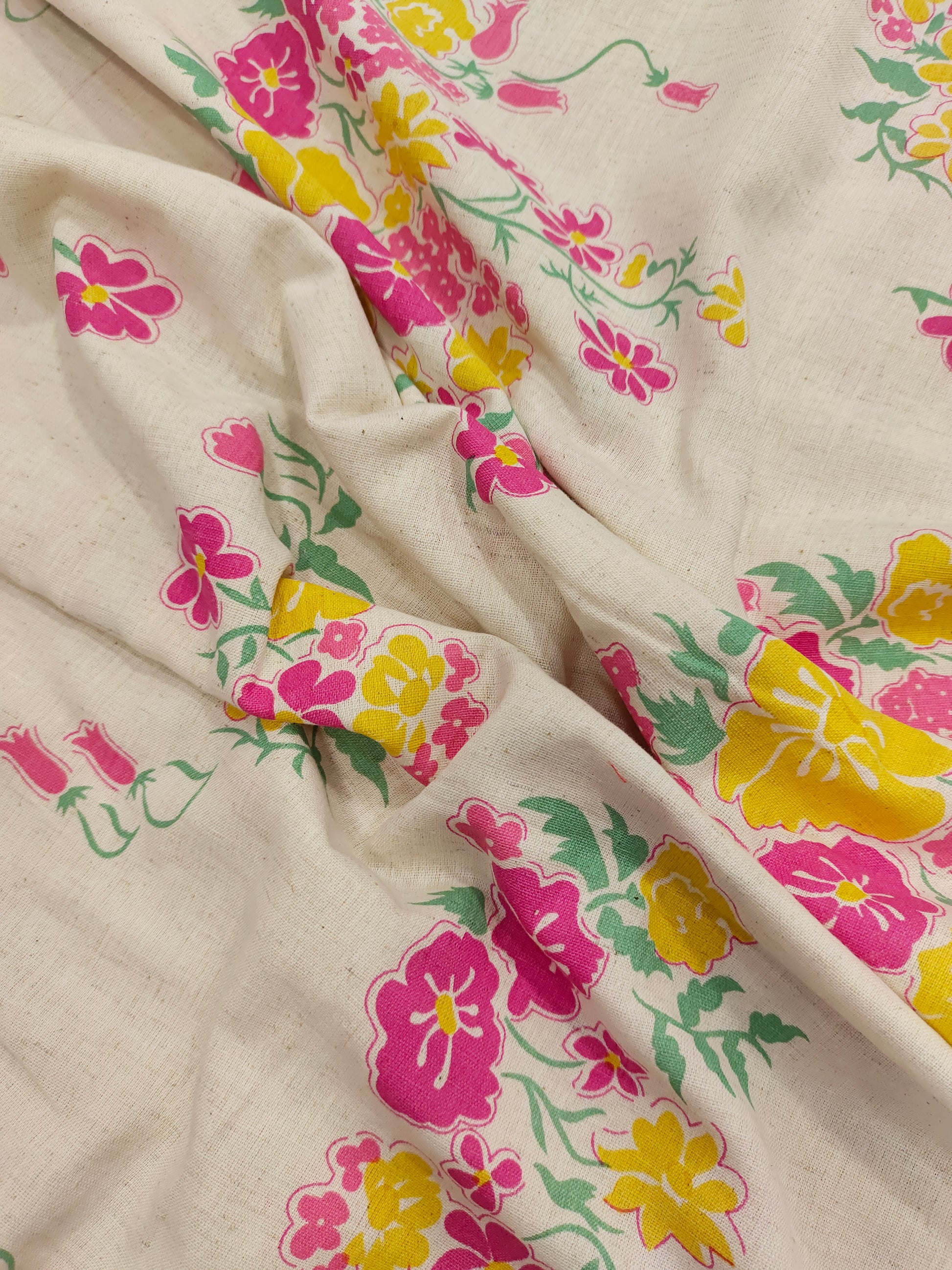 Cotton flex pink and yellow floral print