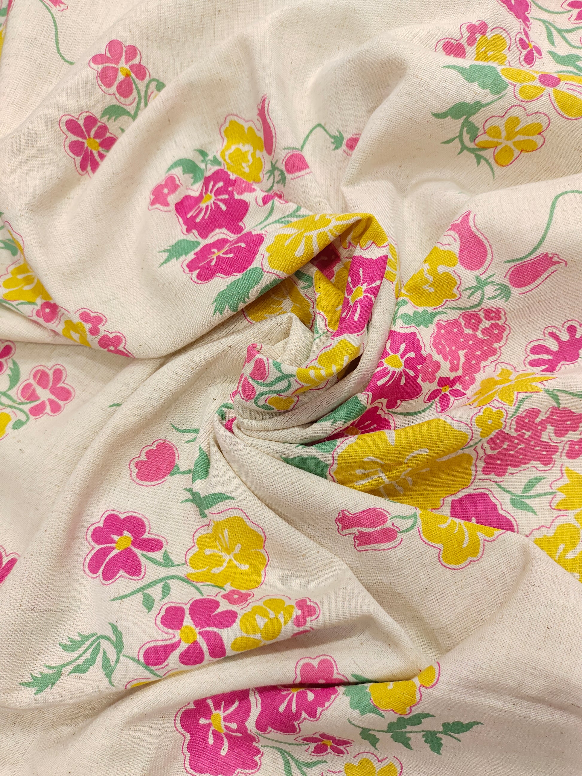 Cotton flex pink and yellow floral print