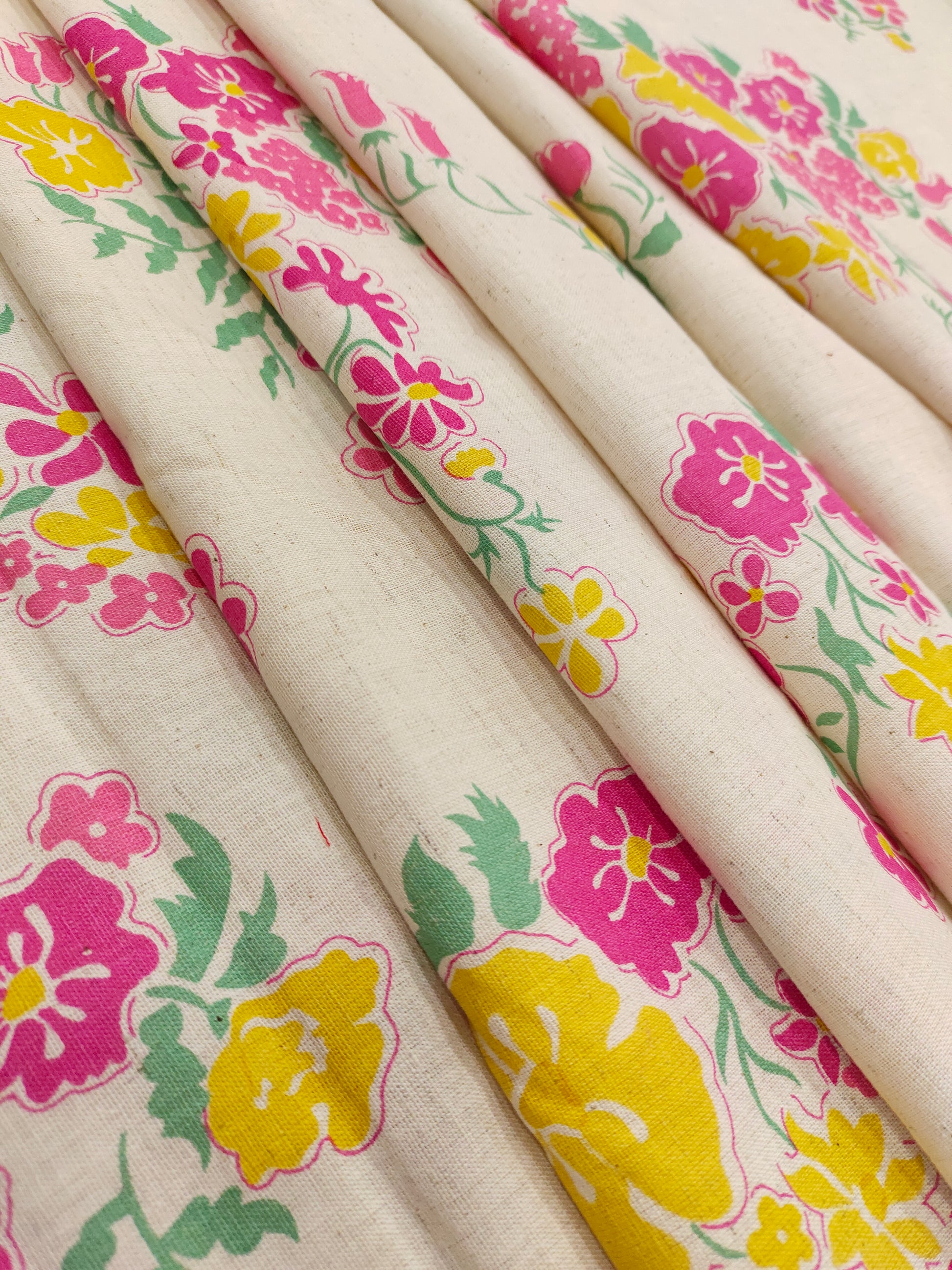Cotton flex pink and yellow floral print