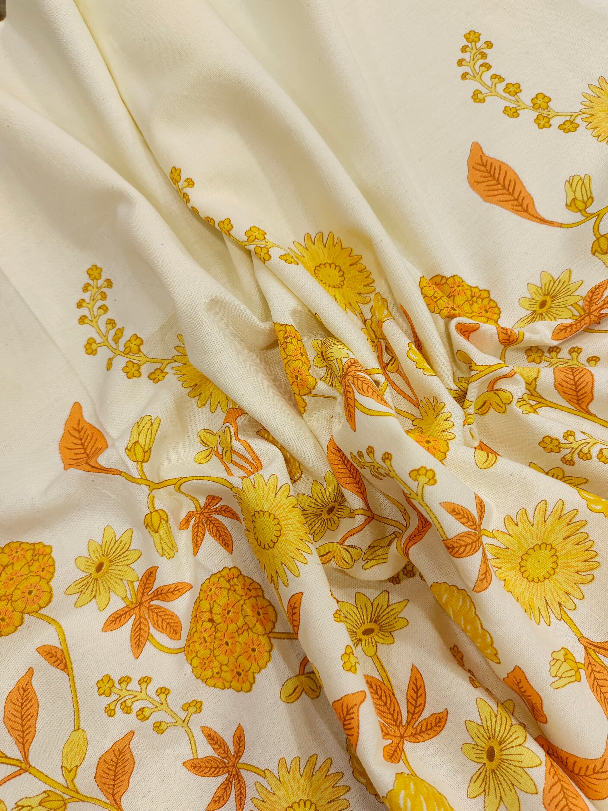 Cotton flex daman print with orange and yellow