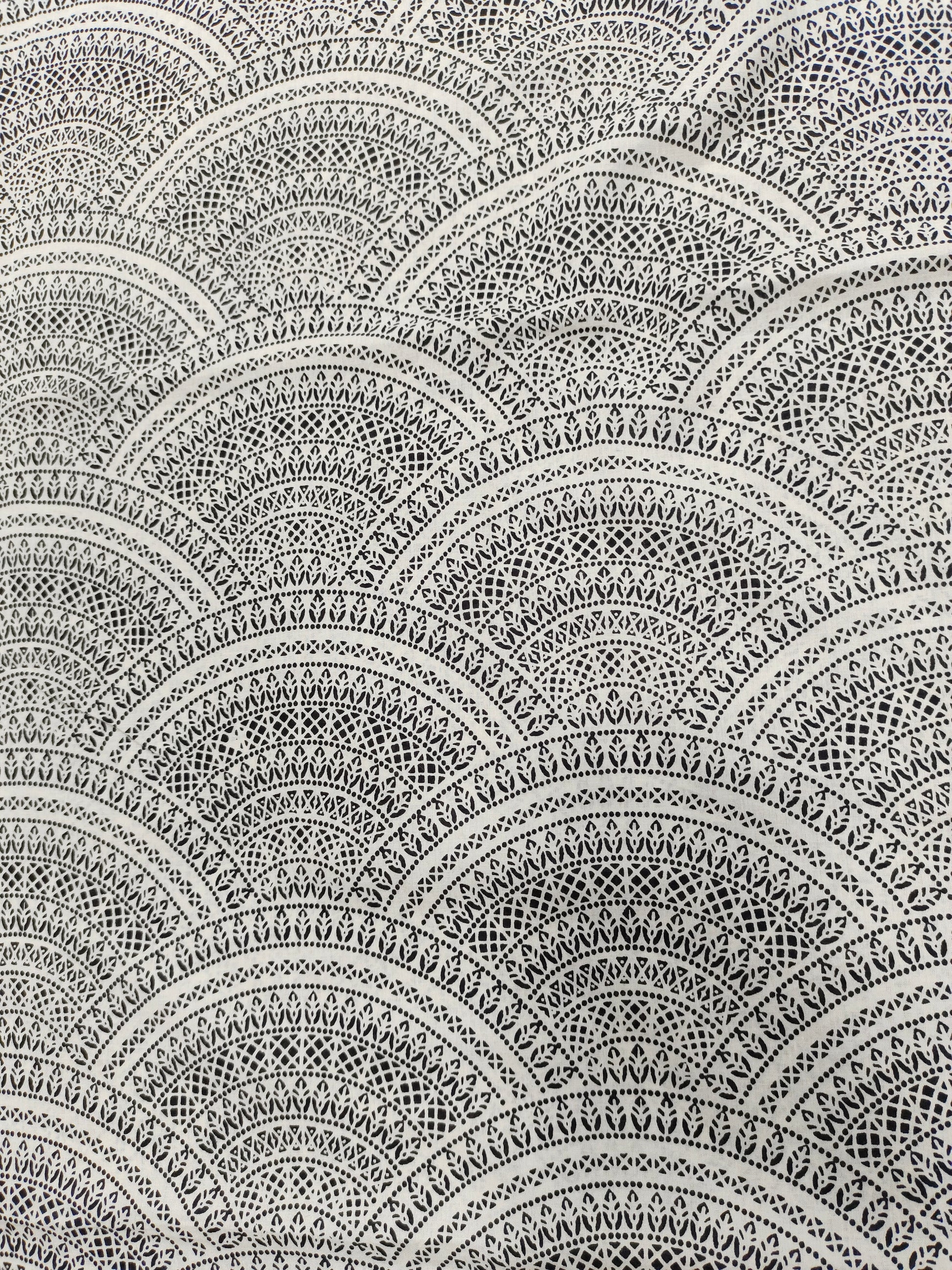White with black print cotton fabric