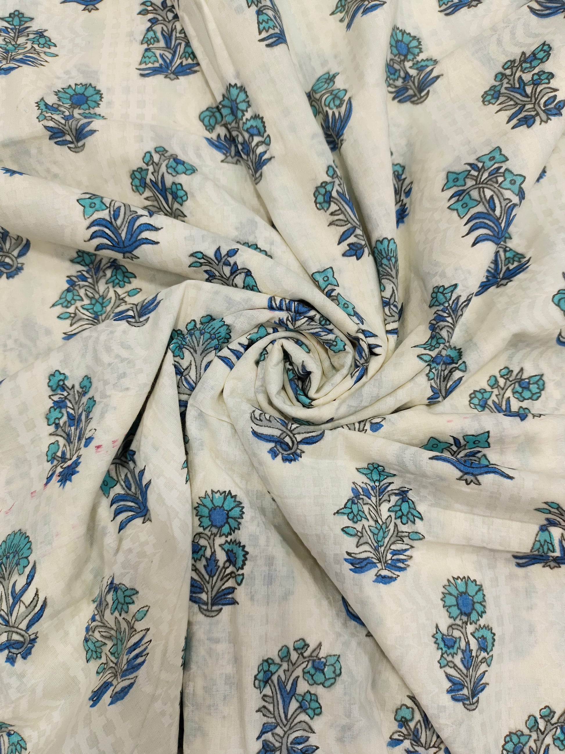 Cotton checks hand block print with blue and grey