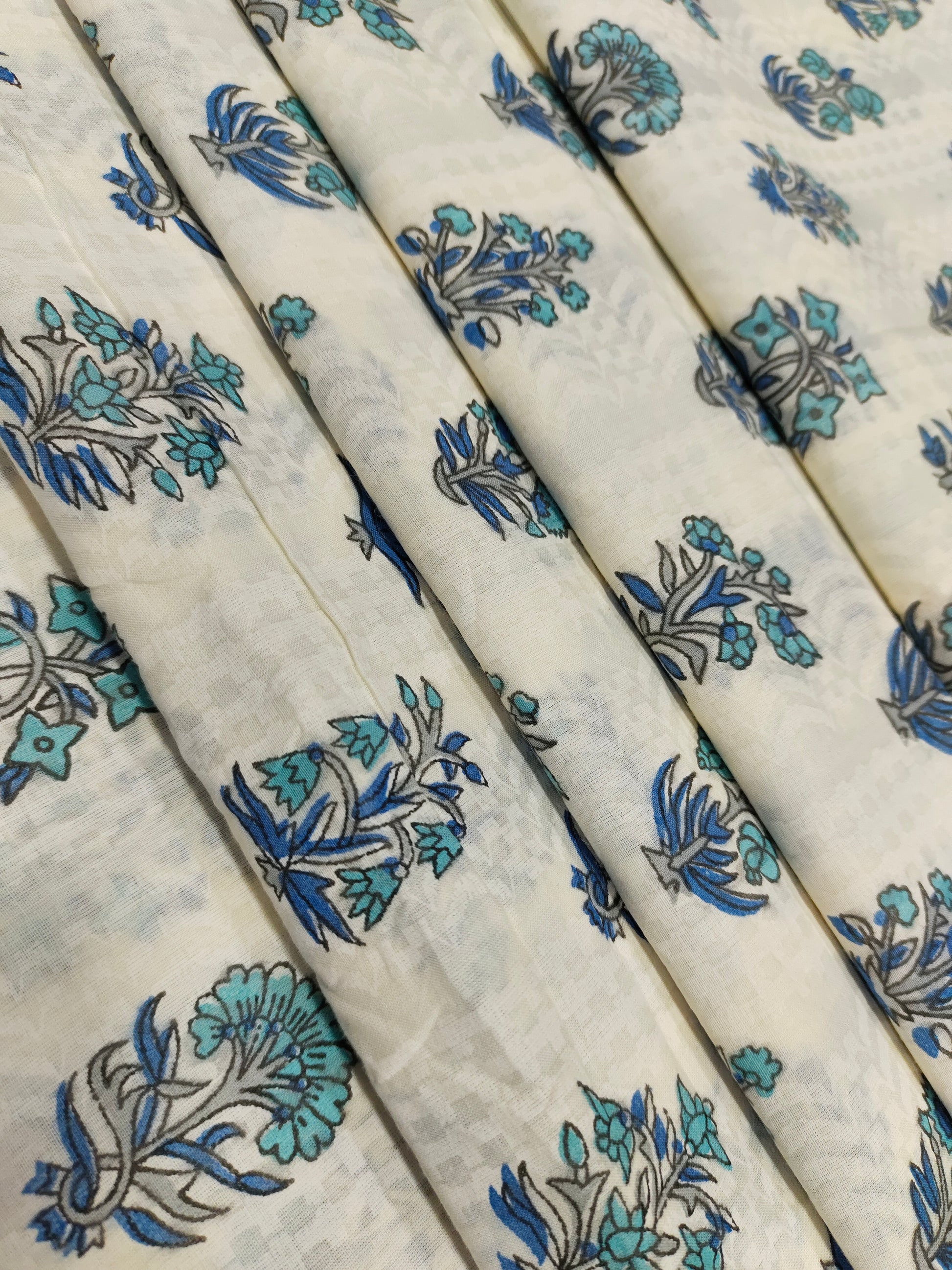 Cotton checks hand block print with blue and grey