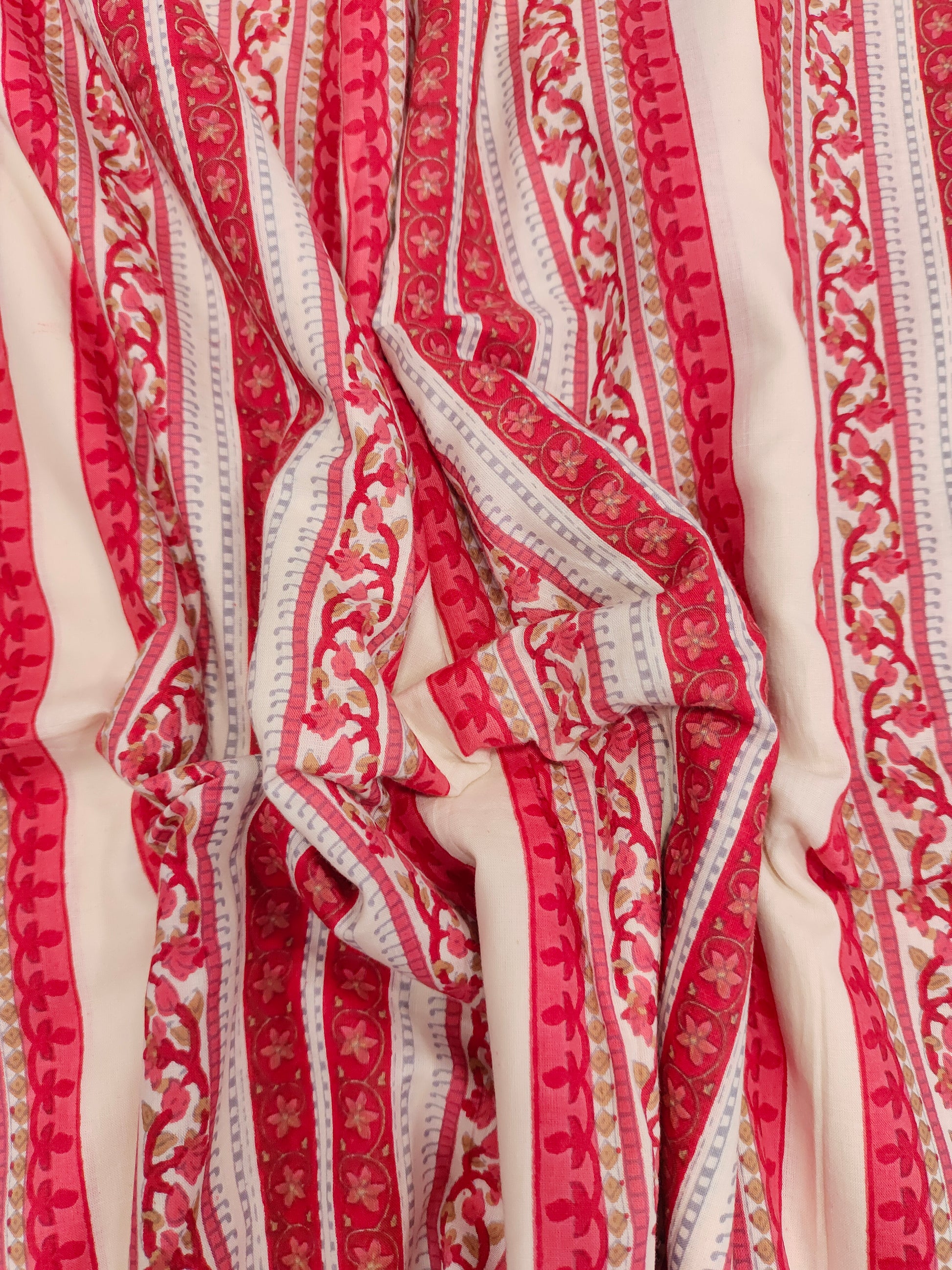 White base cotton stripes with red.