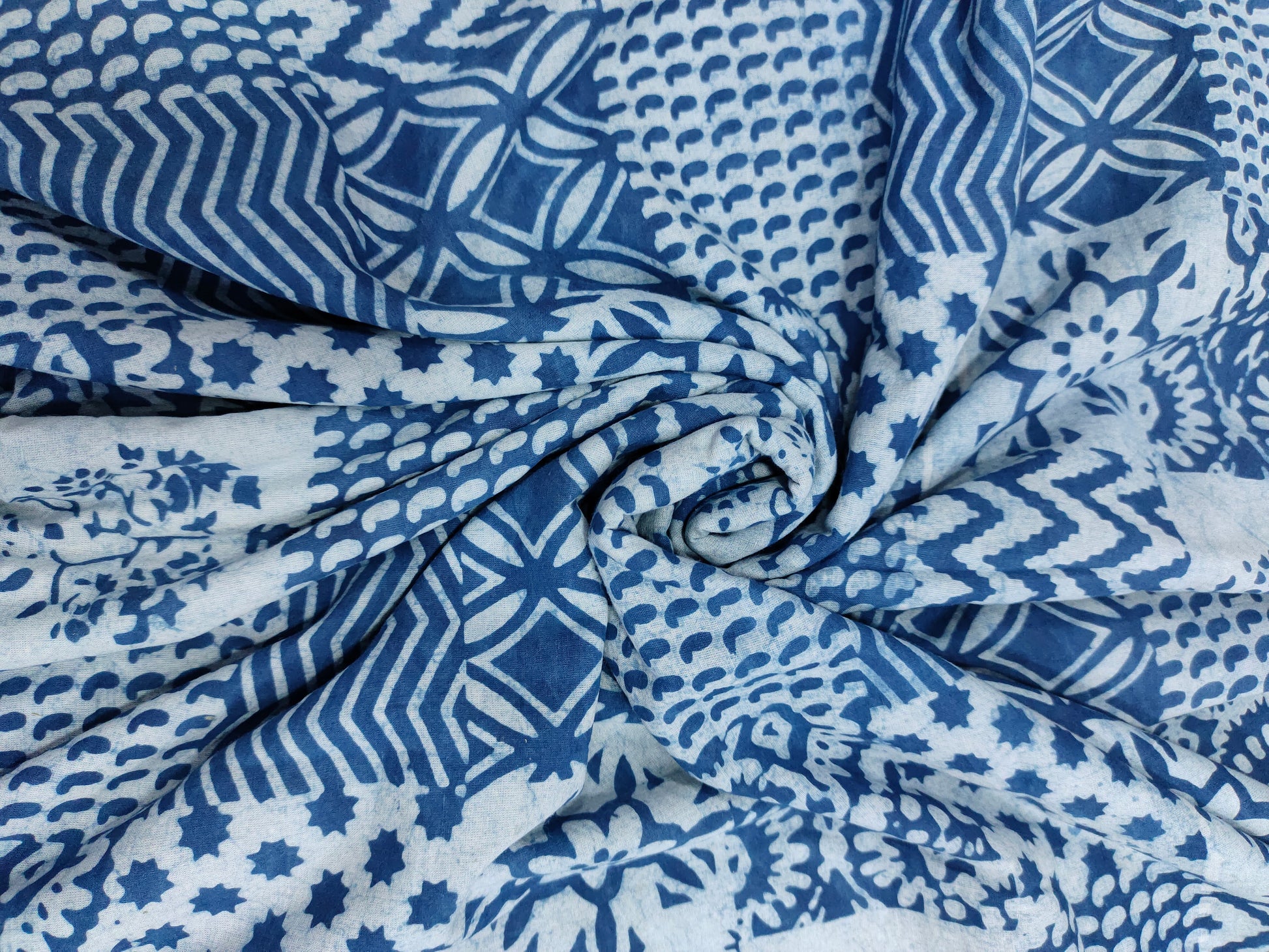 Indigo daboo hand blockrint with different designs.