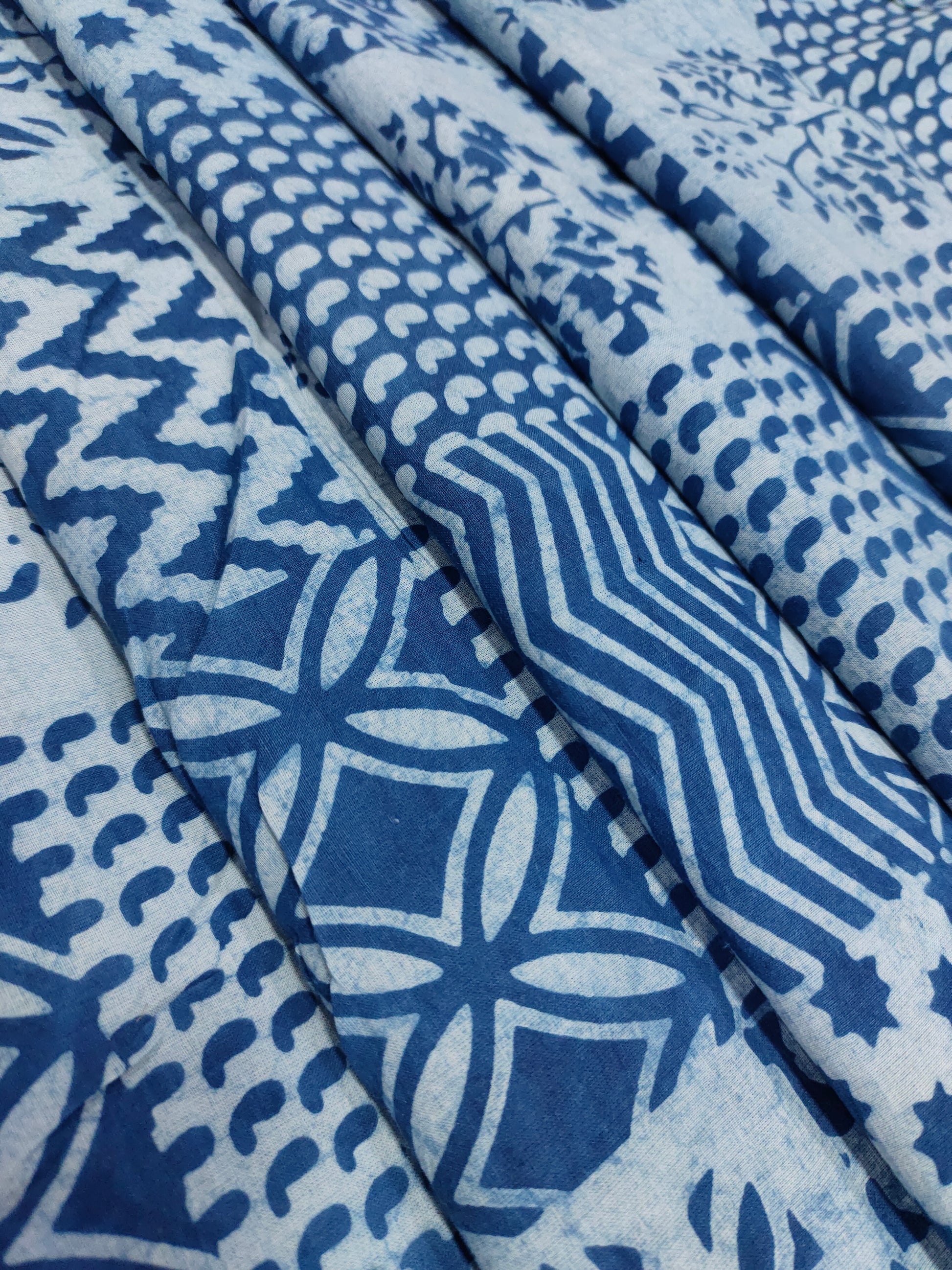 Indigo daboo hand blockrint with different designs.