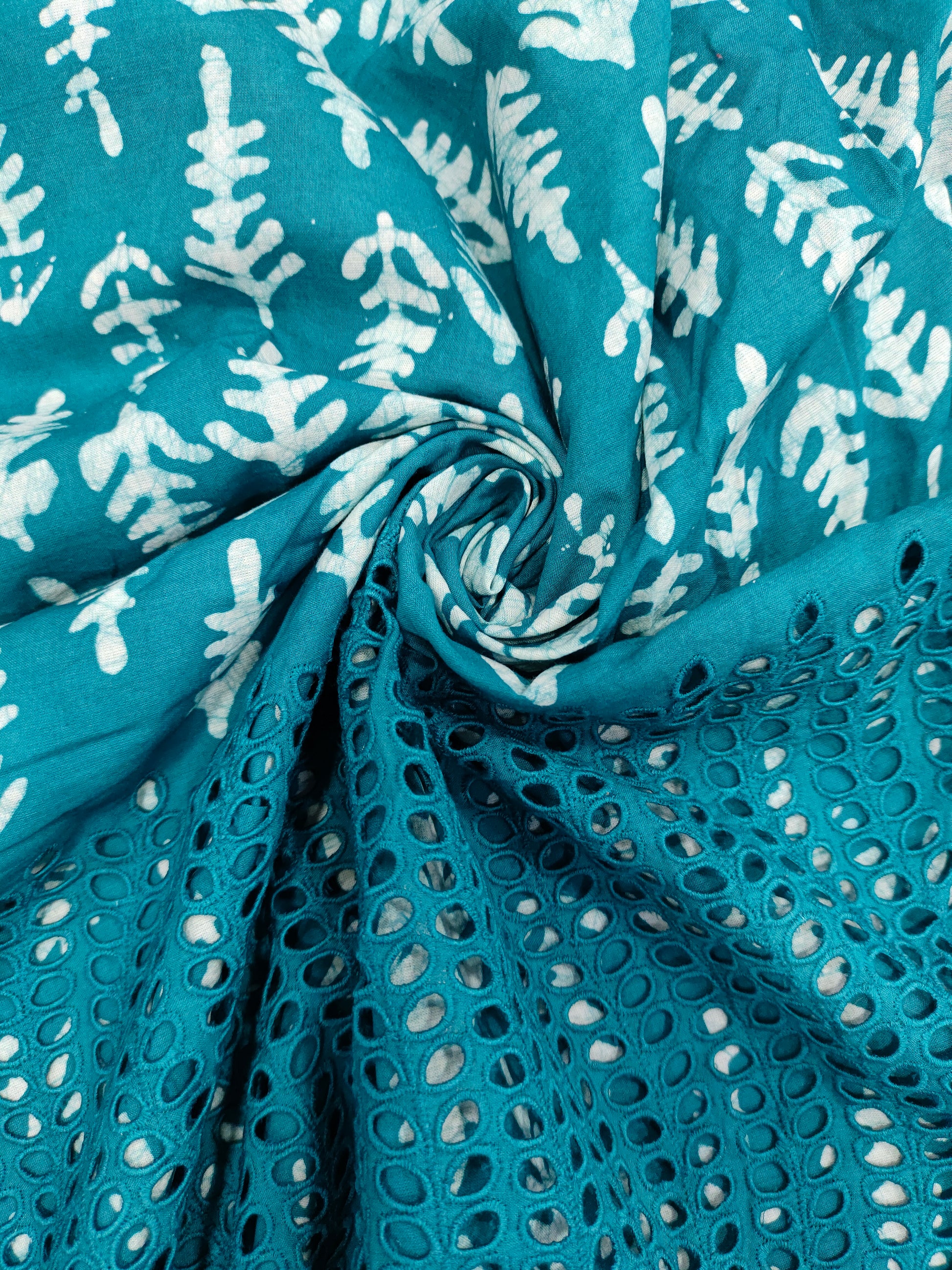 Jaipur cotton block print with schifili embroidery fabric