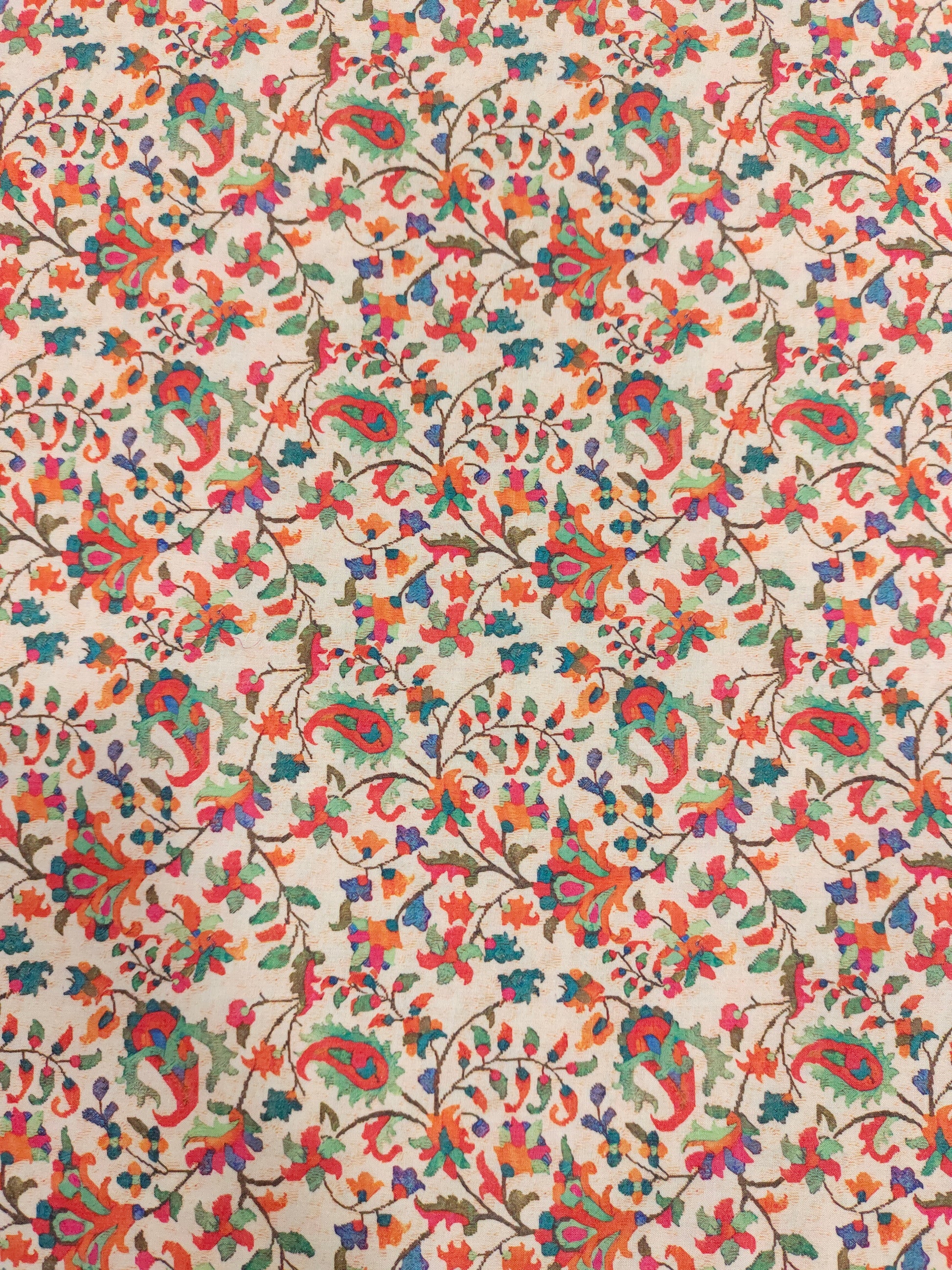 Cotton cream base digital print with red and green.