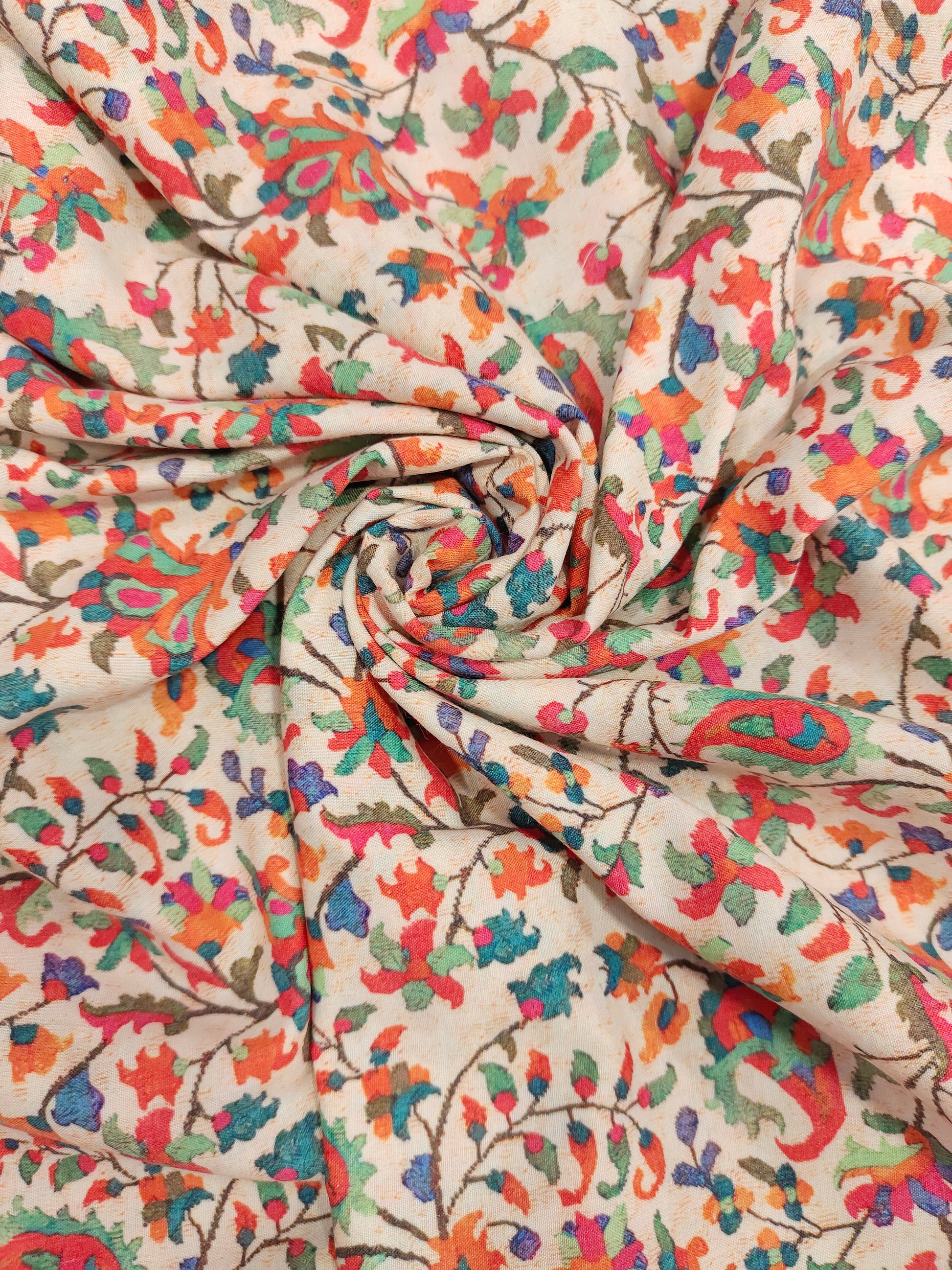 Cotton cream base digital print with red and green.