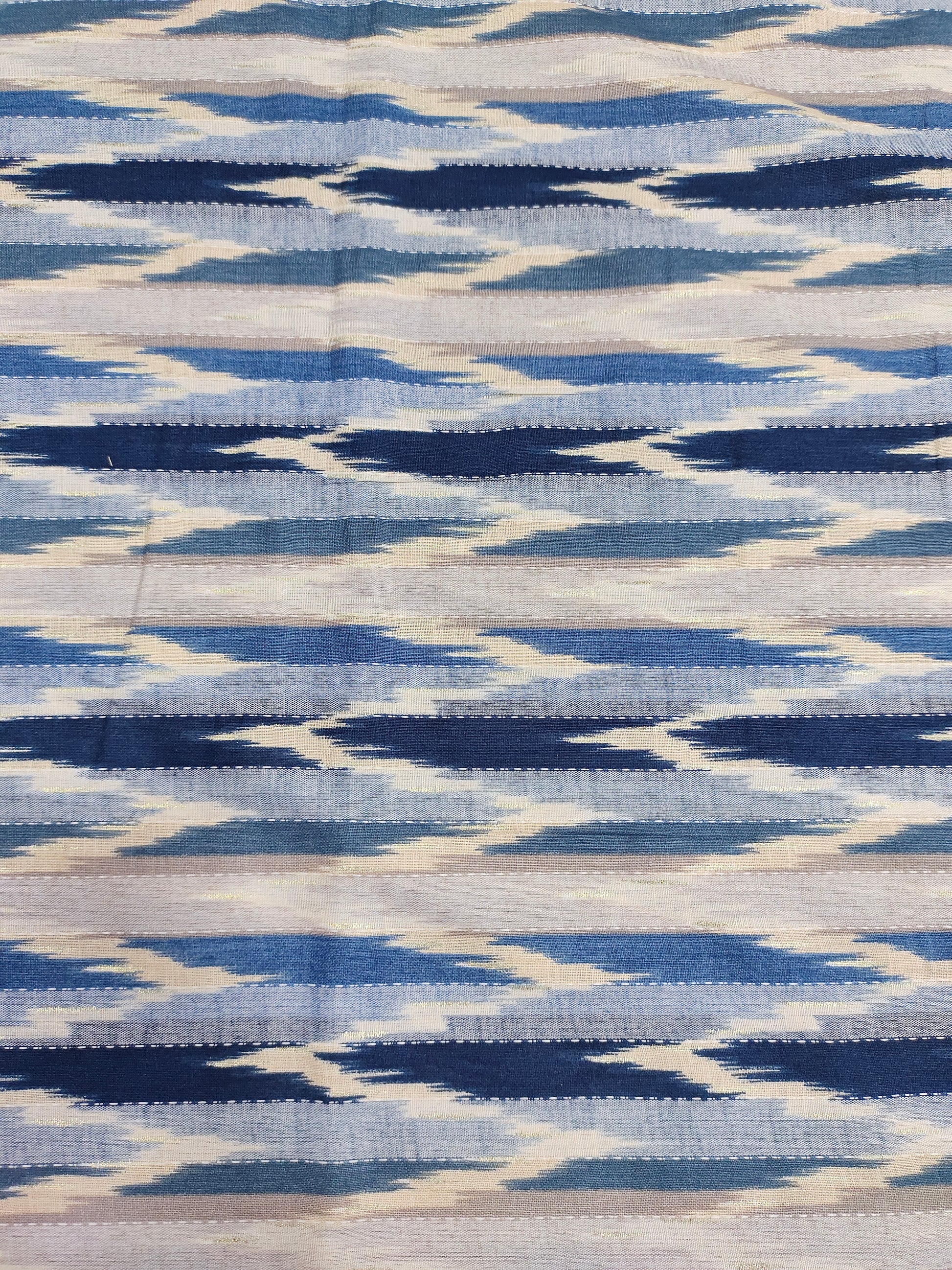 Cotton katha digital print withblu and little gold foile.