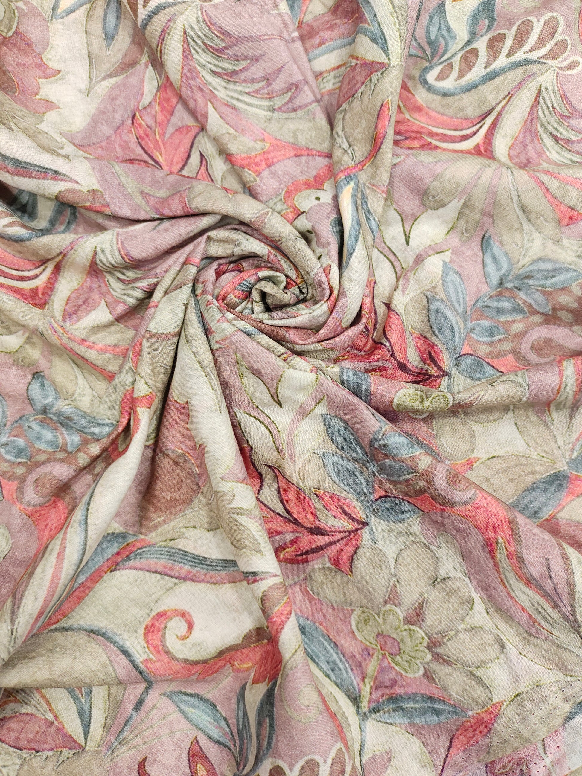 Cotton digital print with blu and tomato jaal print.