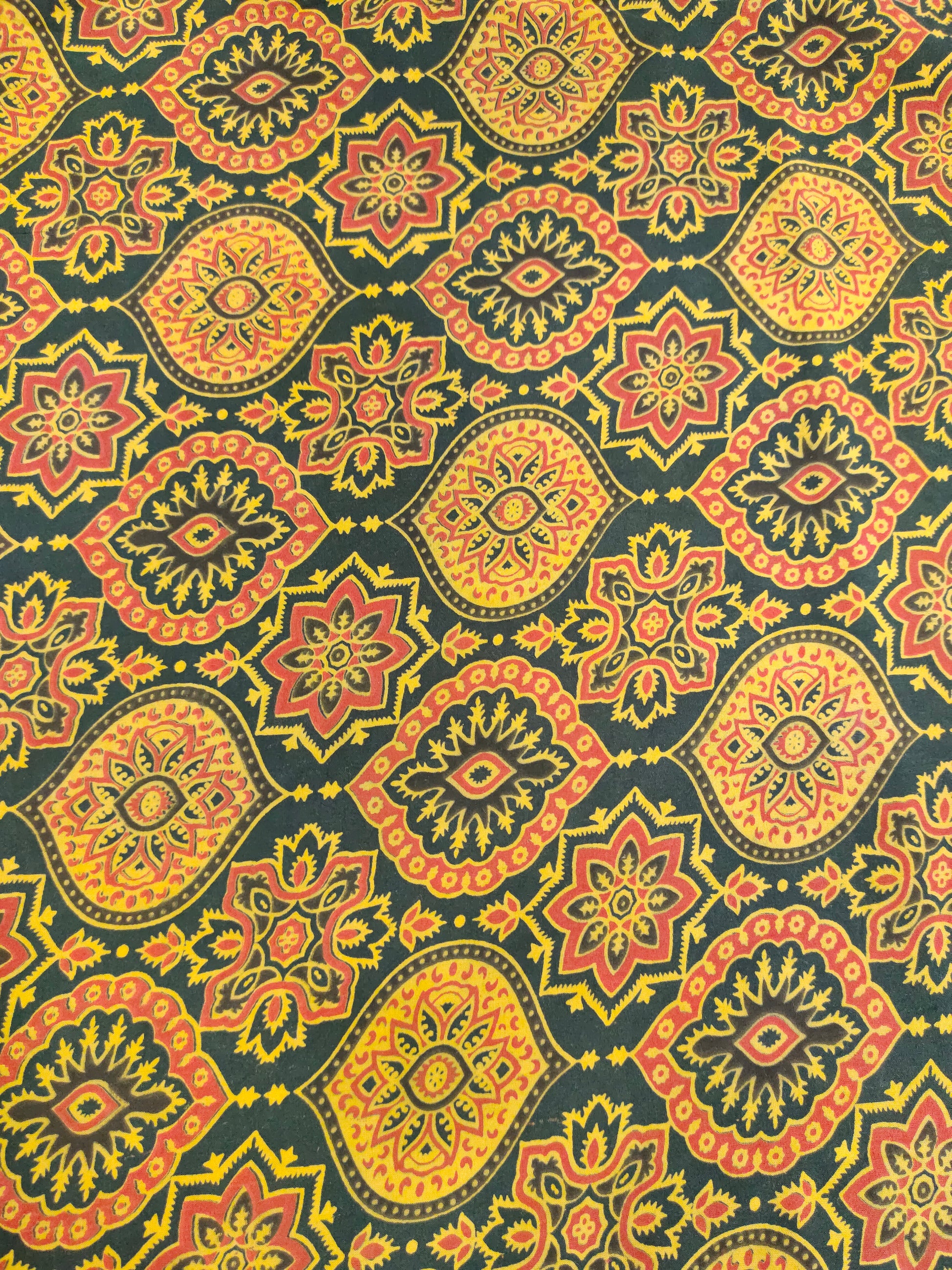 Green and yellow pure cotton ajrak print.