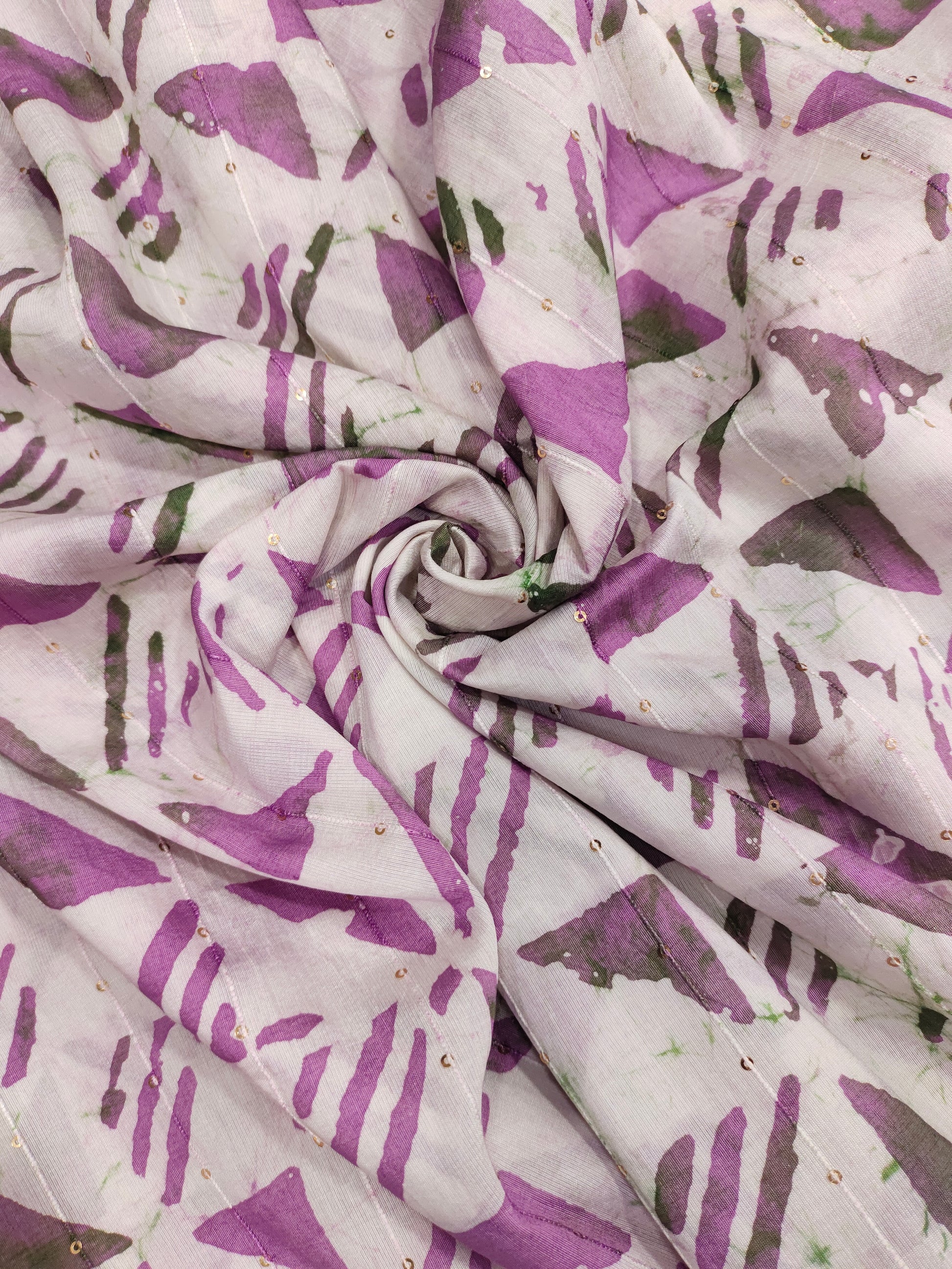 Chanderi silk purple batiq print with sequins