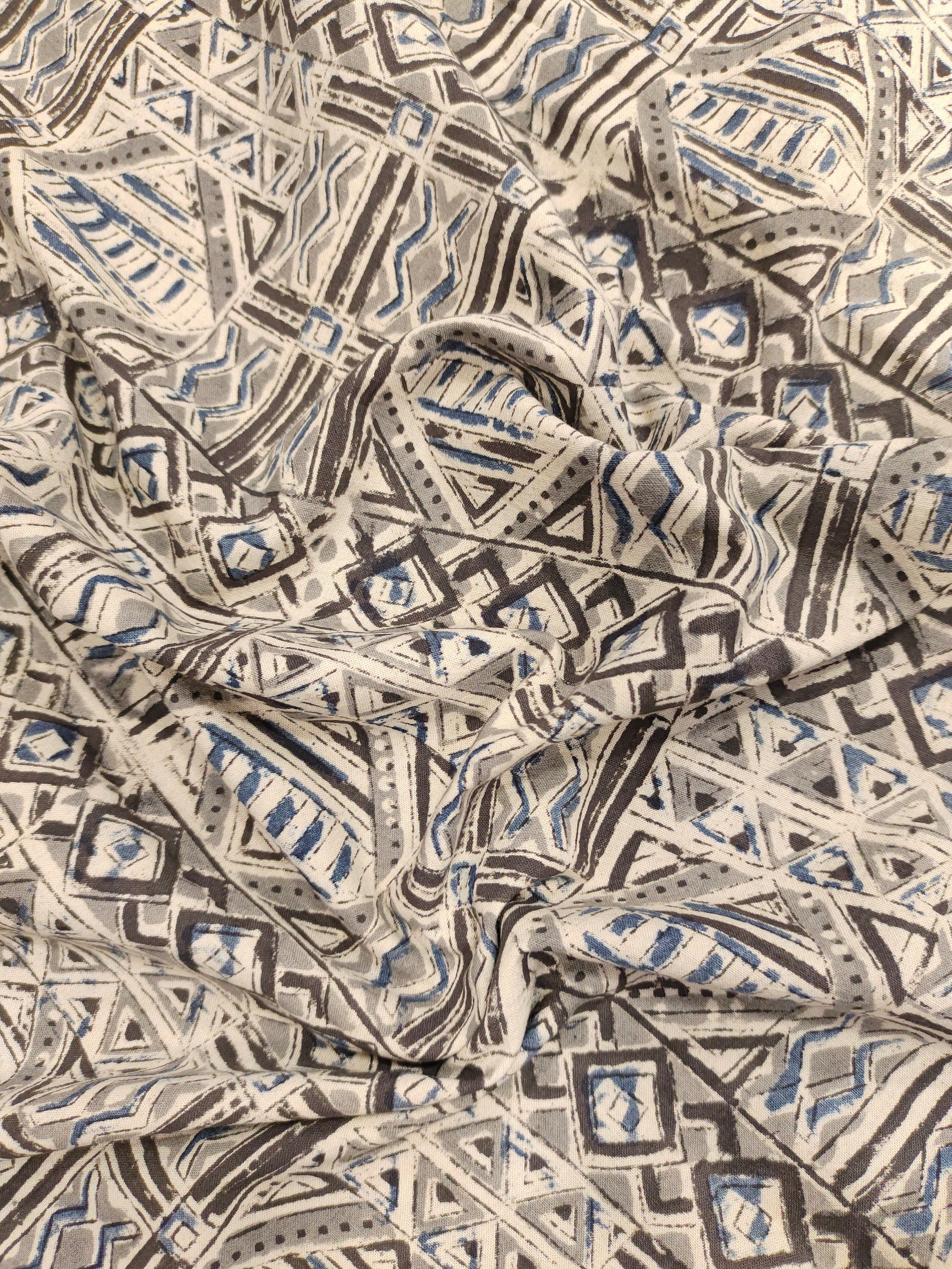 Grey and black abstract kalamkari print.