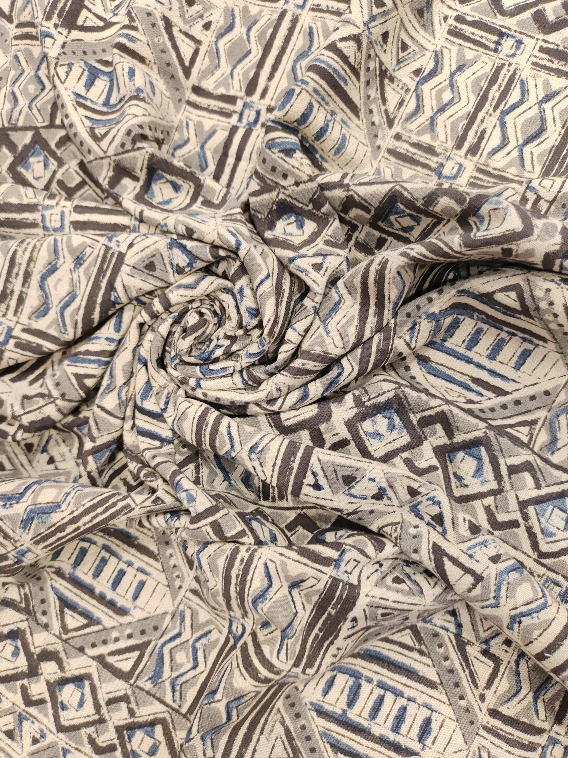 Grey and black abstract kalamkari print.