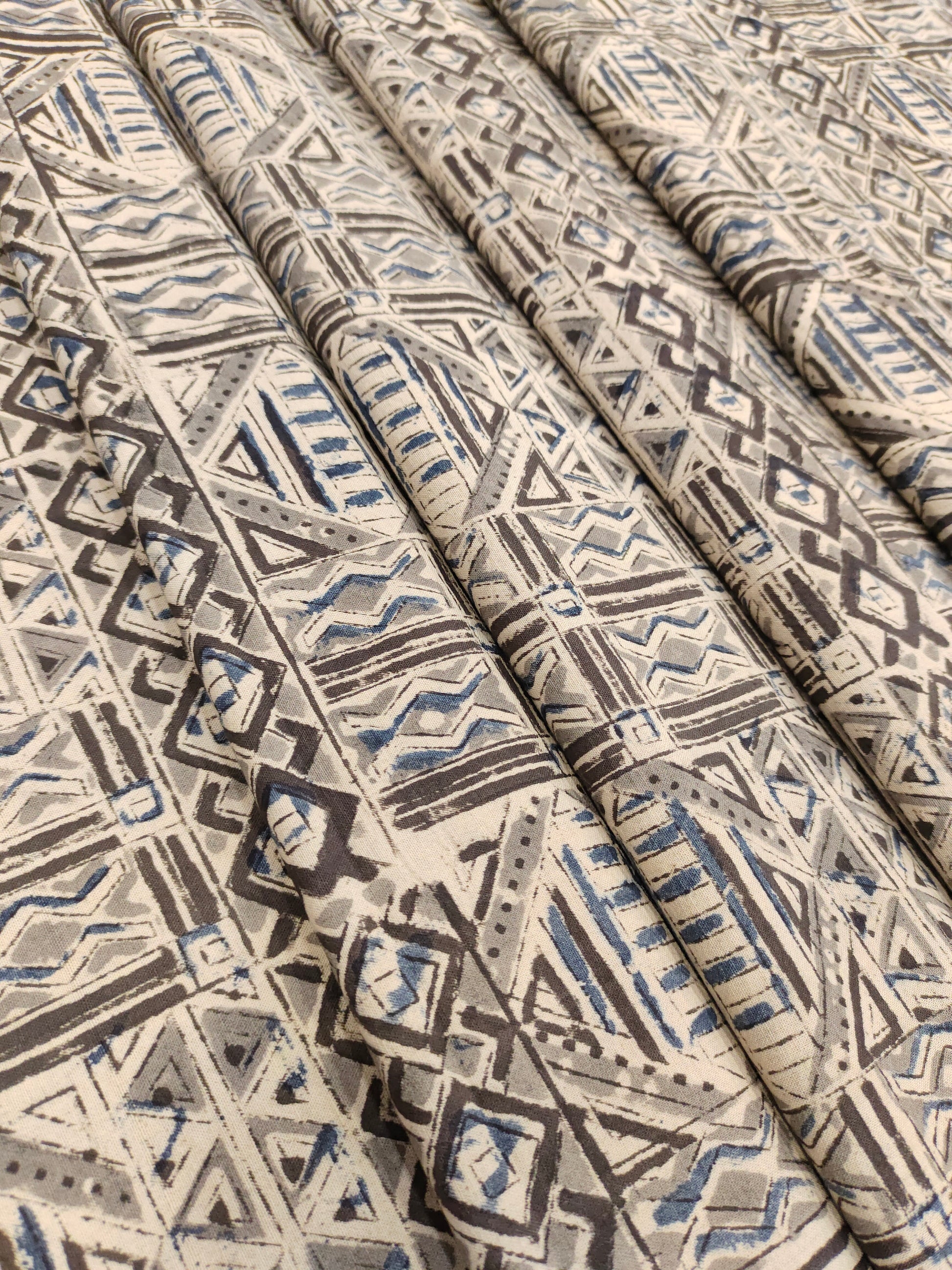 Grey and black abstract kalamkari print.