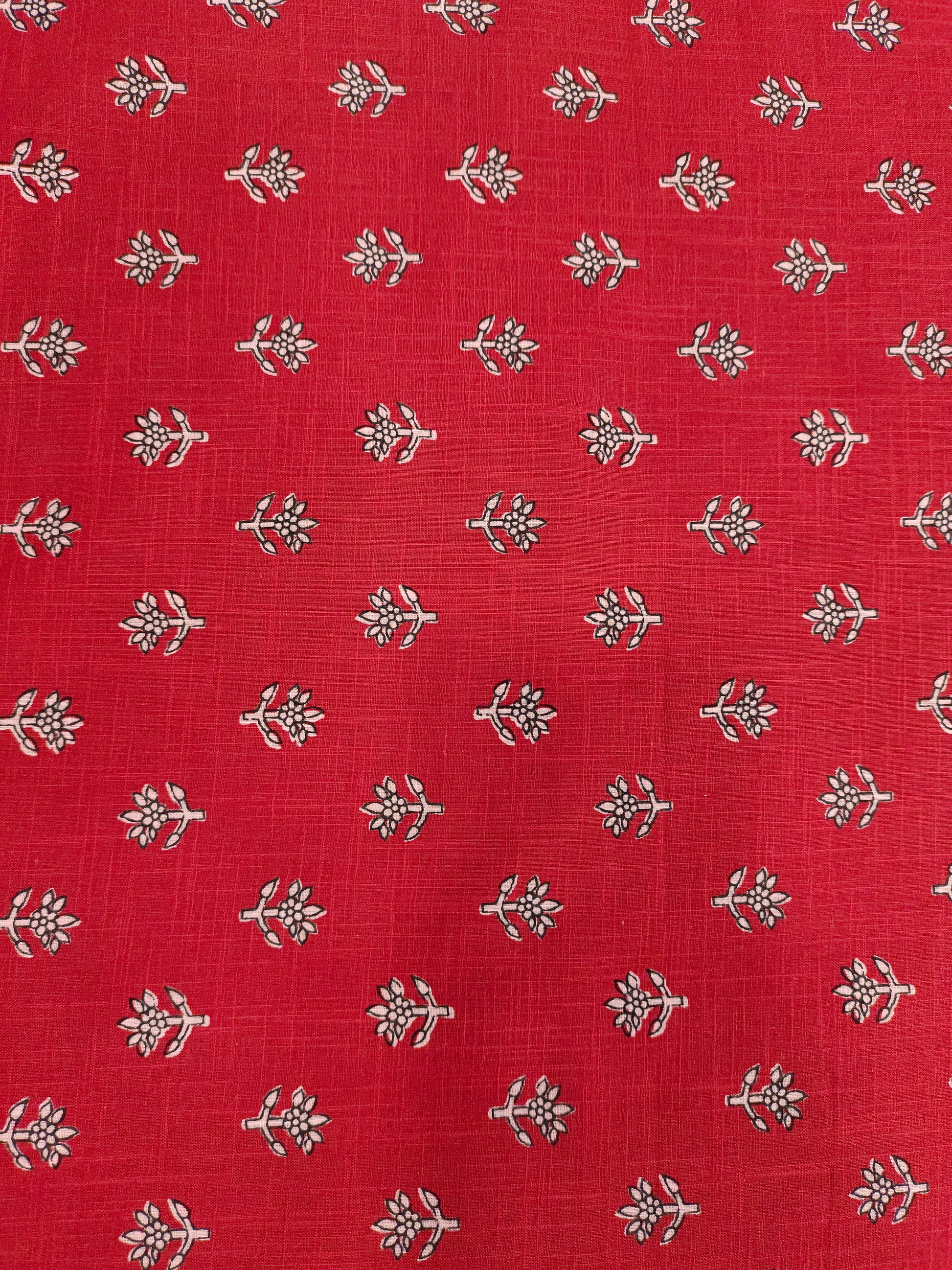 Red cotton slub small butti with black and whit.