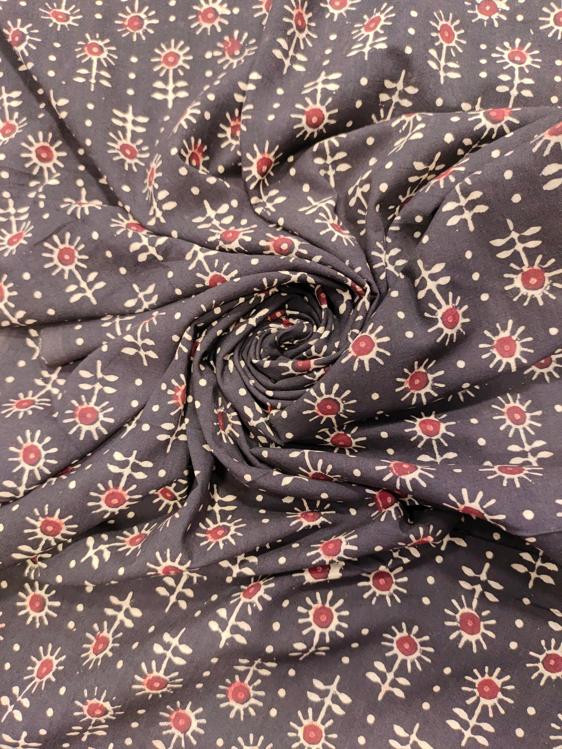 Pure cotton ajrakprint on black with maroon and beige