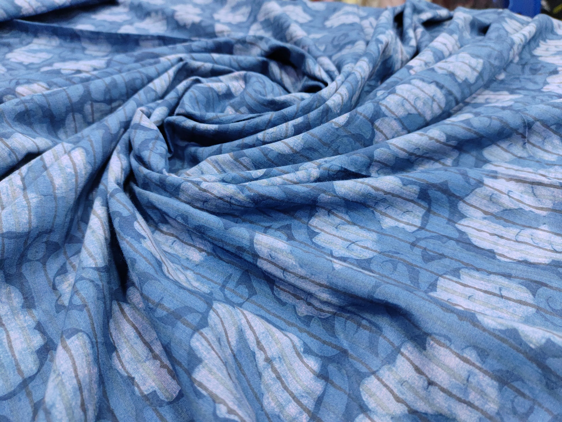 indigo with all over motifs & lines