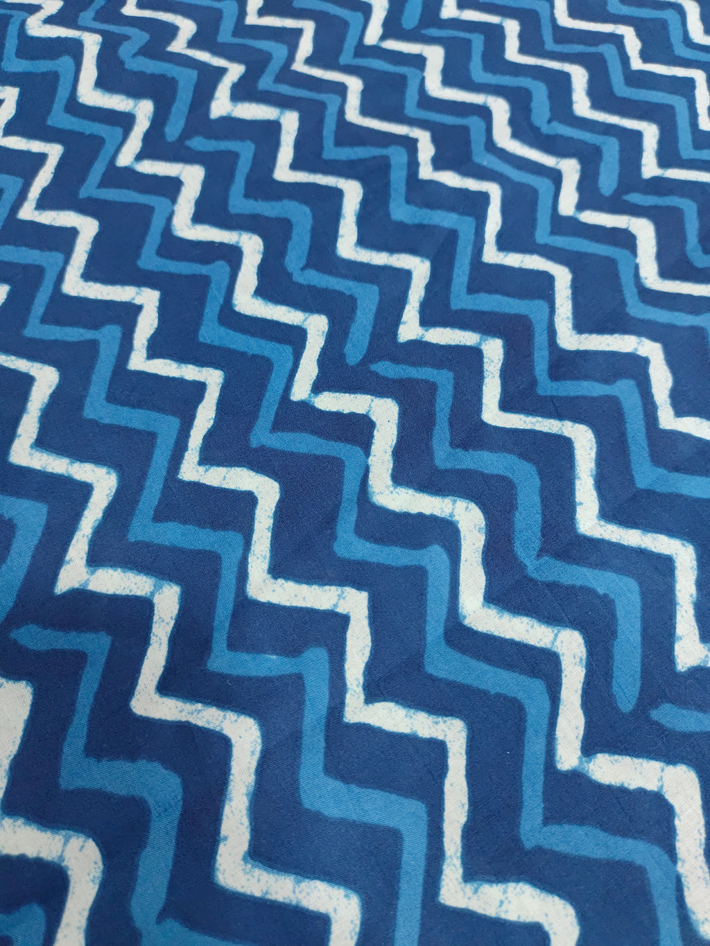 Blue & white Rick rack cotton Screen Print