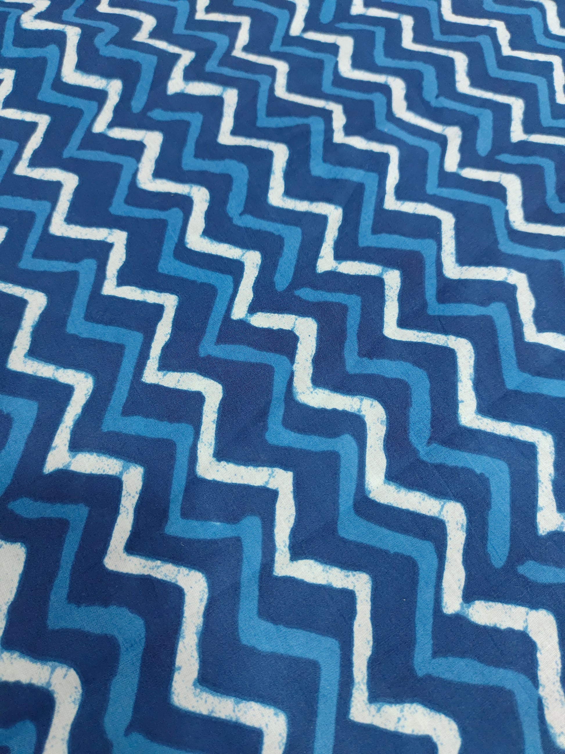 Blue & white Rick rack cotton Screen Print