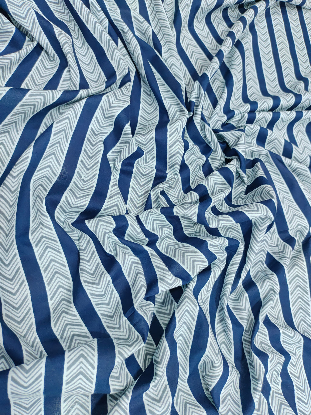 Blue & white stripes cotton Screen Print