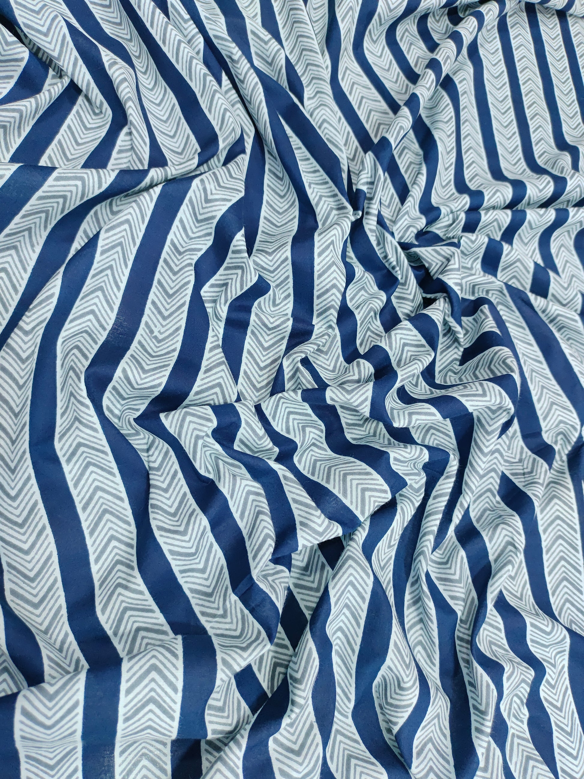 Blue & white stripes cotton Screen Print