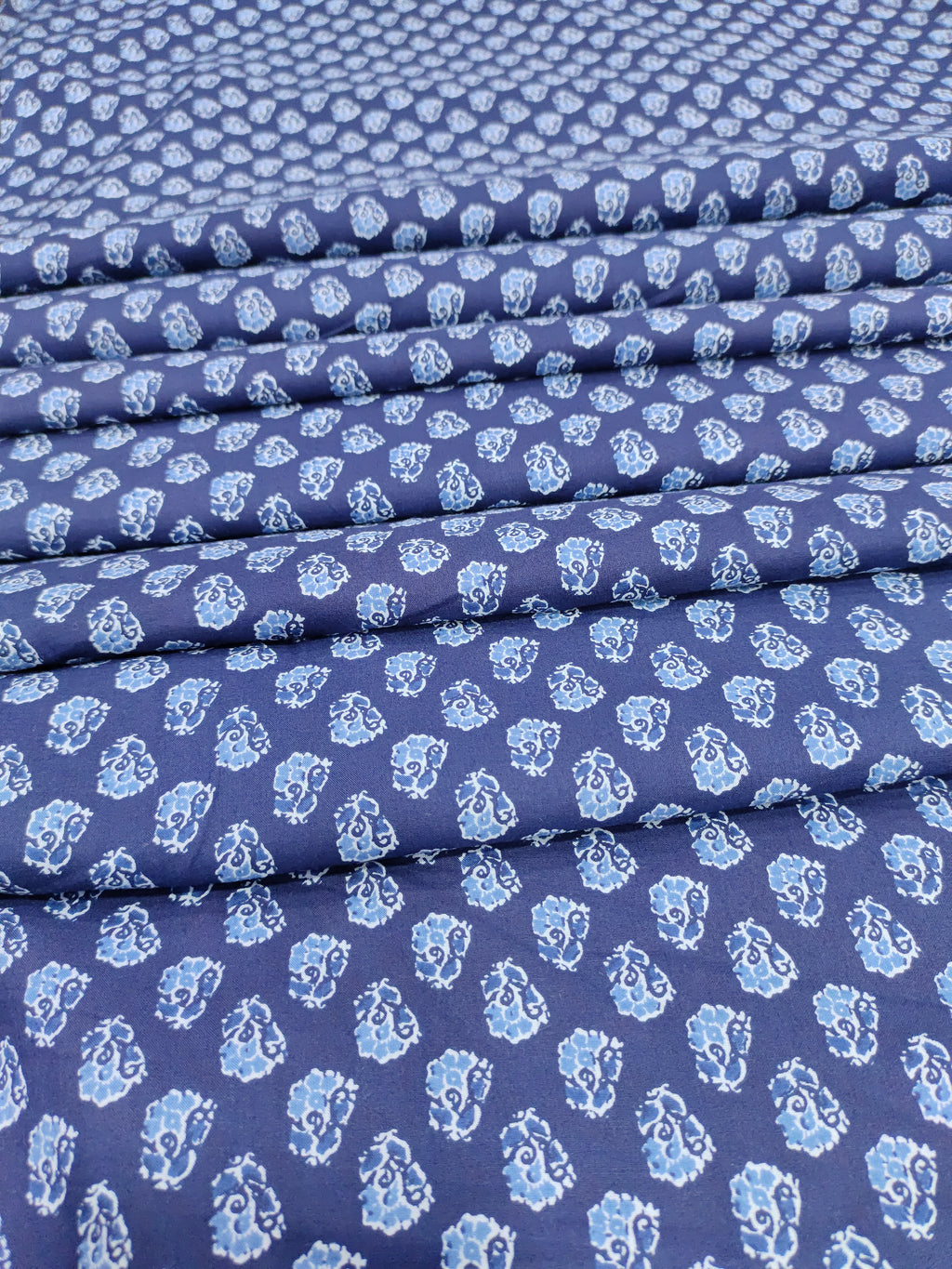 Blue  cotton screen print with small flowers
