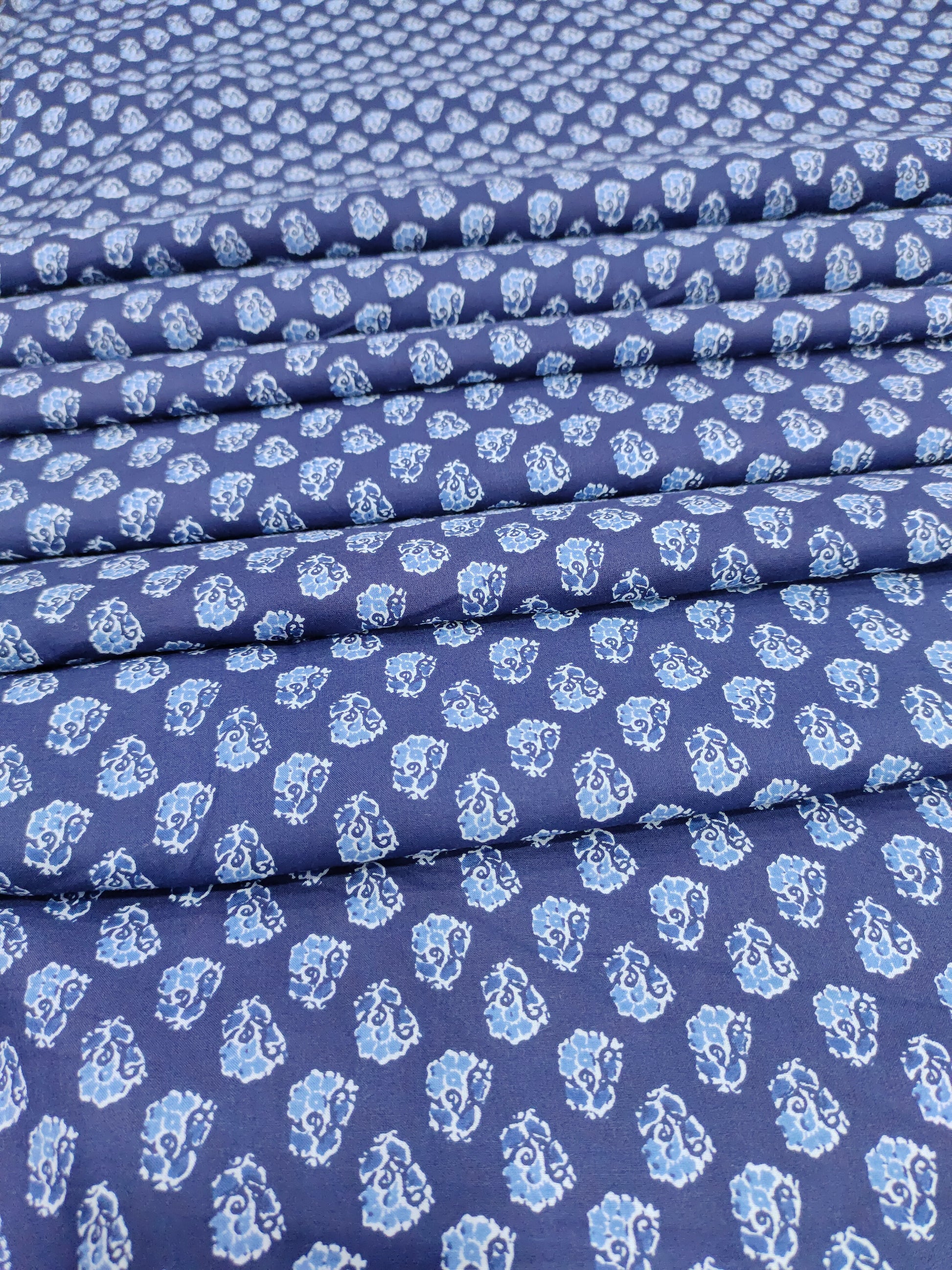 Blue  cotton screen print with small flowers