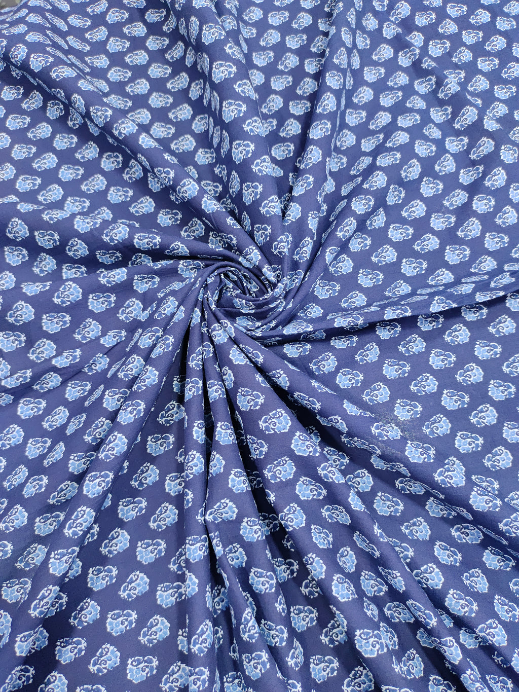 Blue  cotton screen print with small flowers