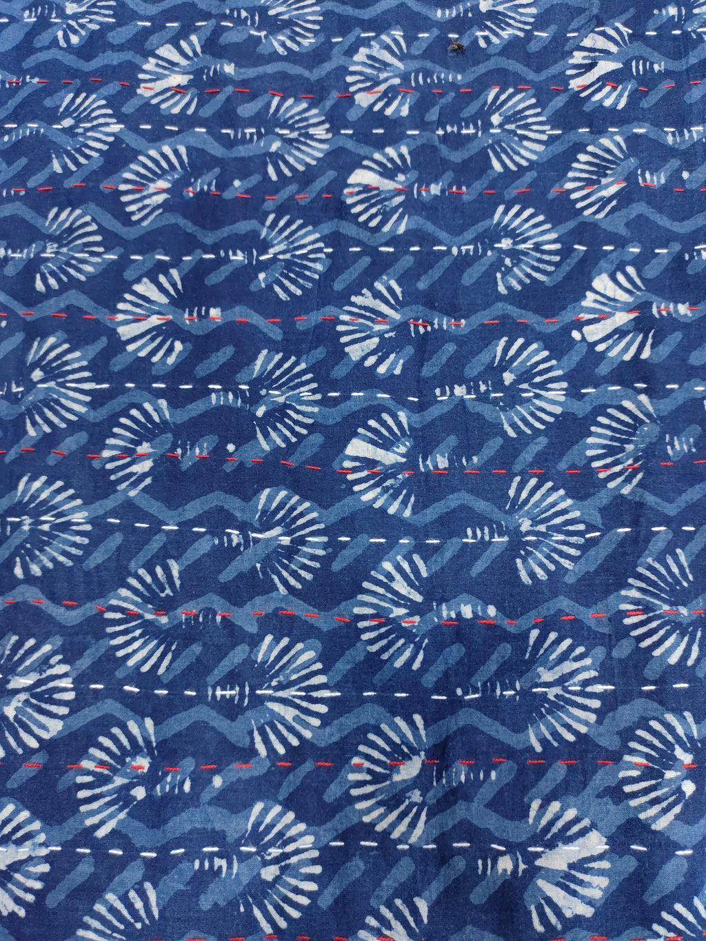 Indigo with red and white katha work