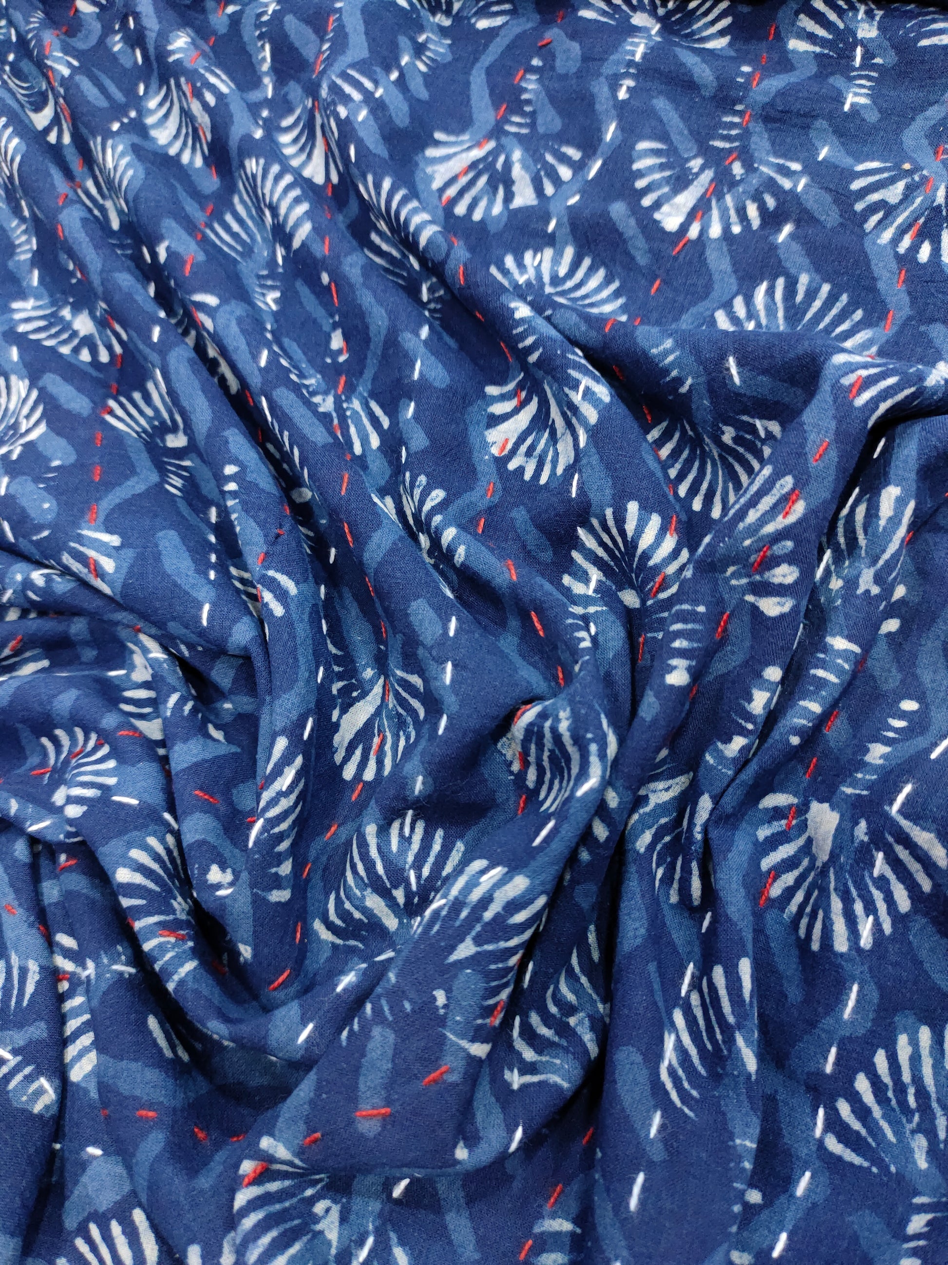 Indigo with red and white katha work