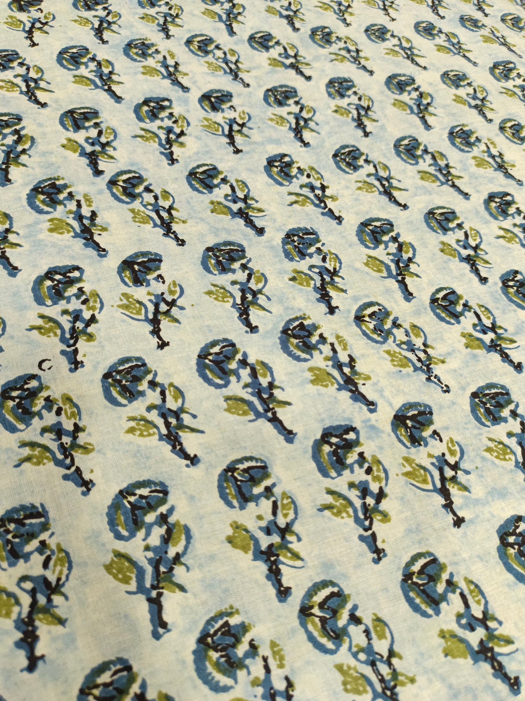 cotton screen print with grey and mehendi with cream base