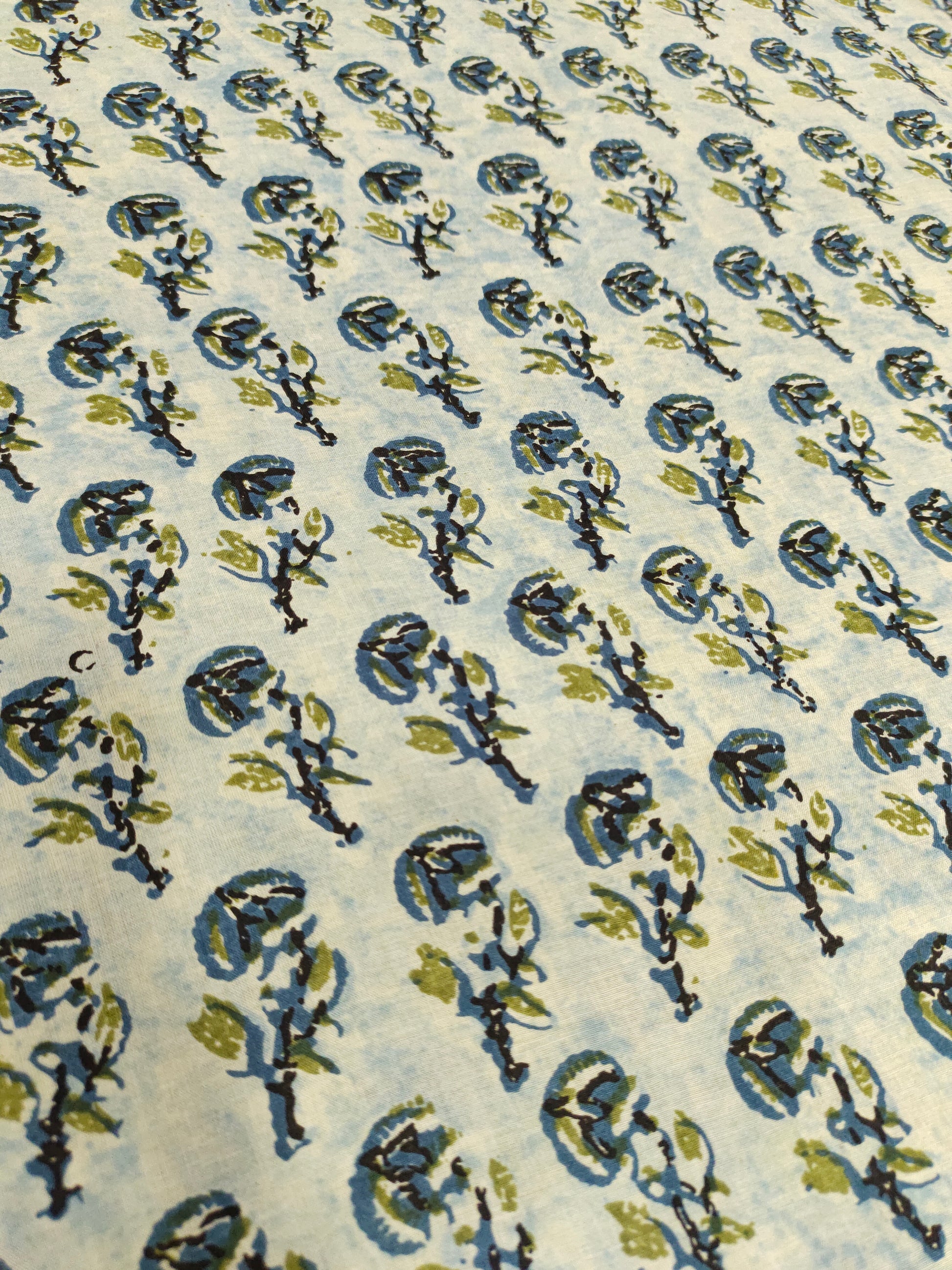 cotton screen print with grey and mehendi with cream base