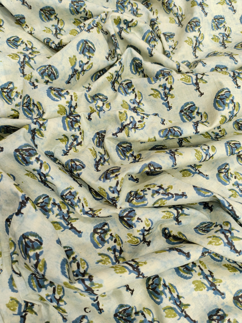 cotton screen print with grey and mehendi with cream base