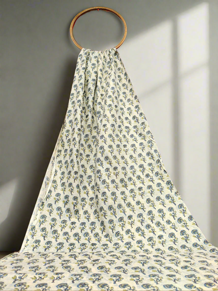 cotton screen print with grey and mehendi with cream base