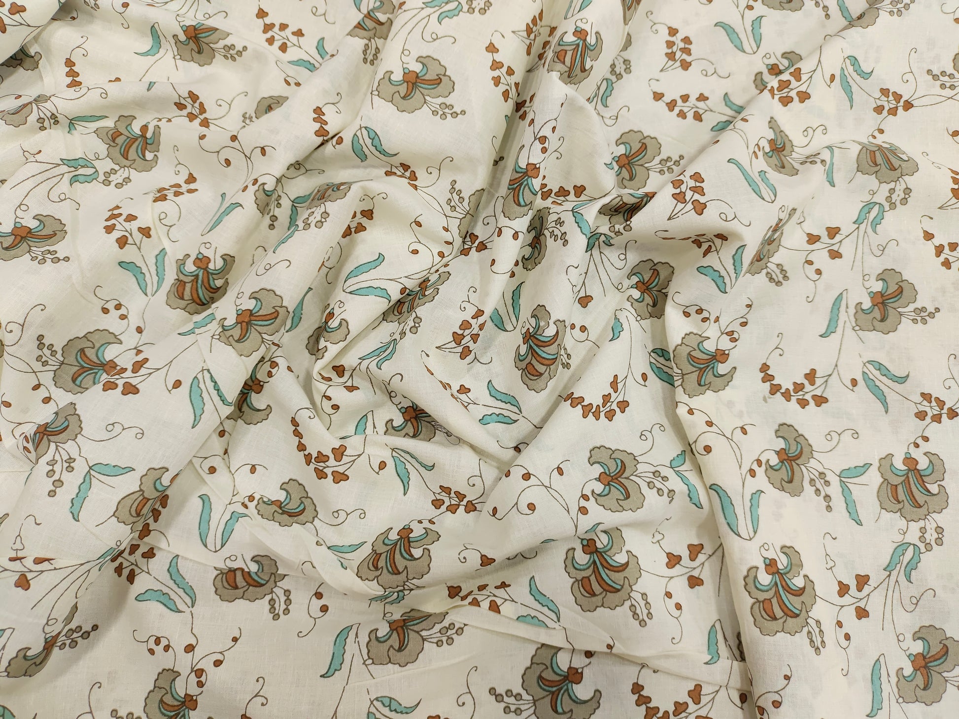 creame base with allover print cotton screen print