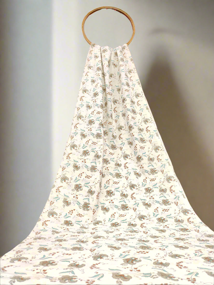 creame base with allover print cotton screen print