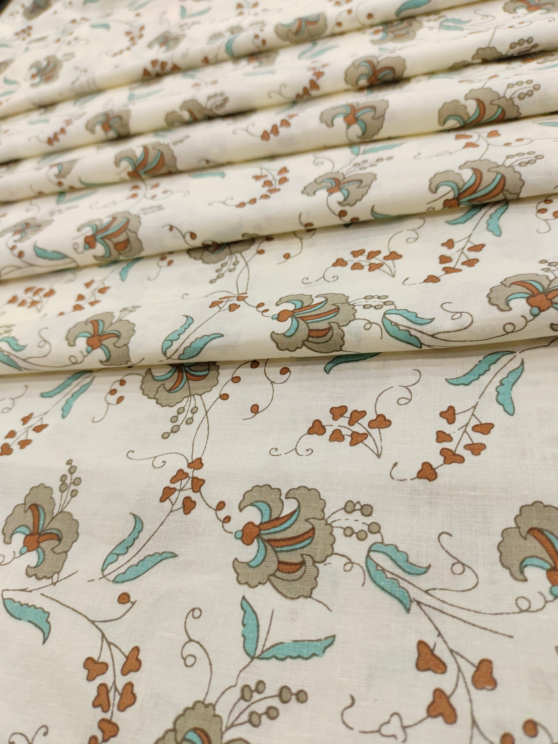 creame base with allover print cotton screen print