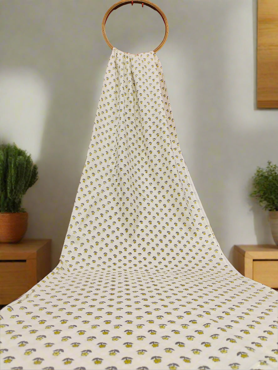 Off white base with small mehandi green & Grey print