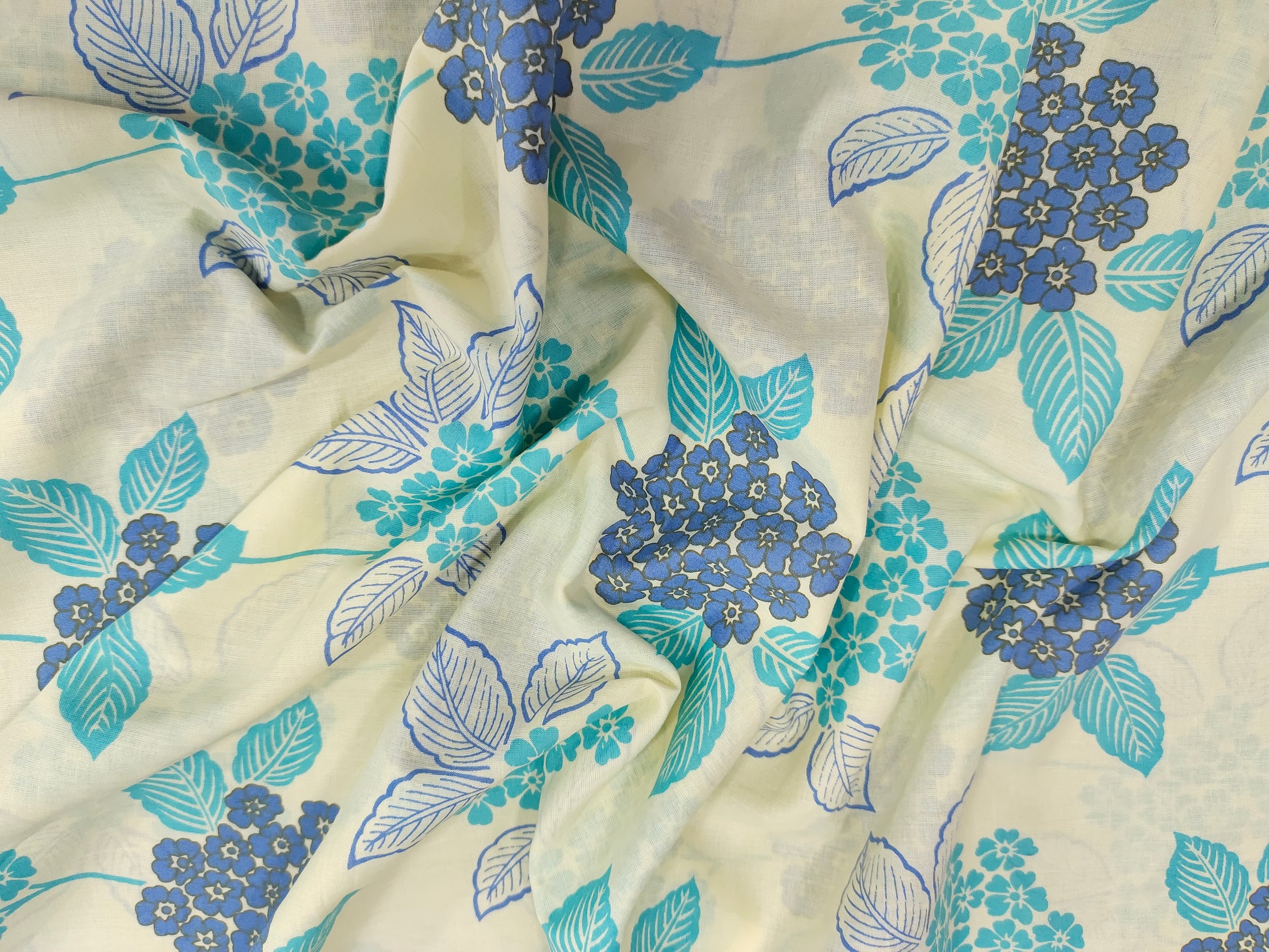 Cream base with light & dark blue floral print