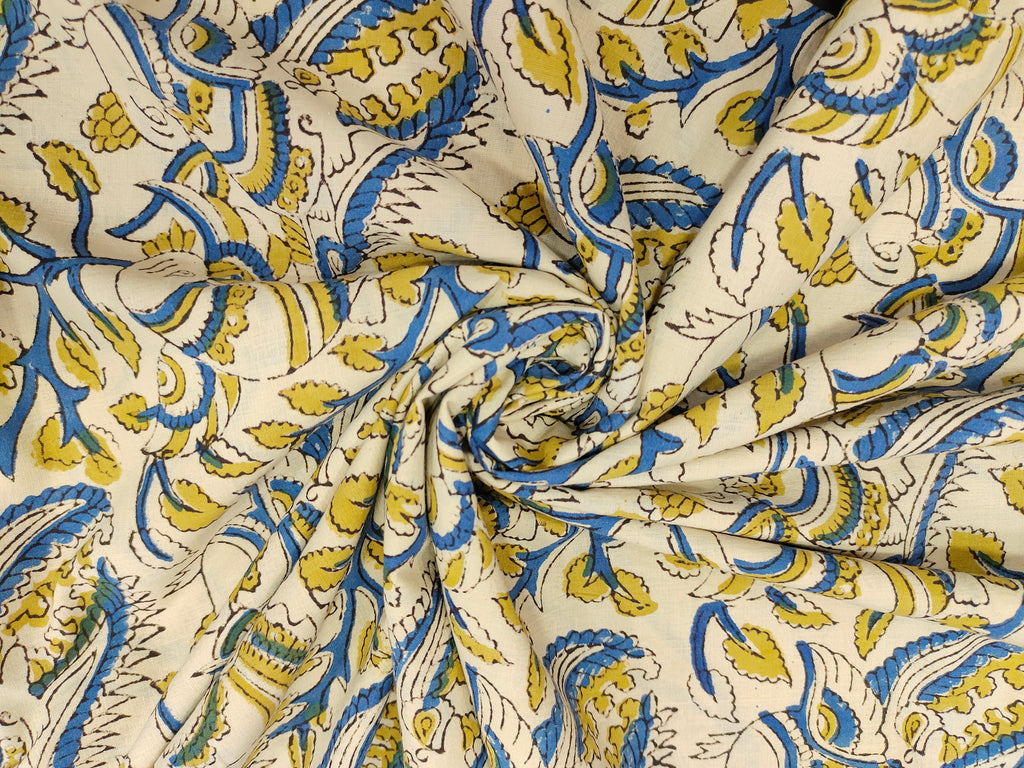 Handblock print with mustard and blue