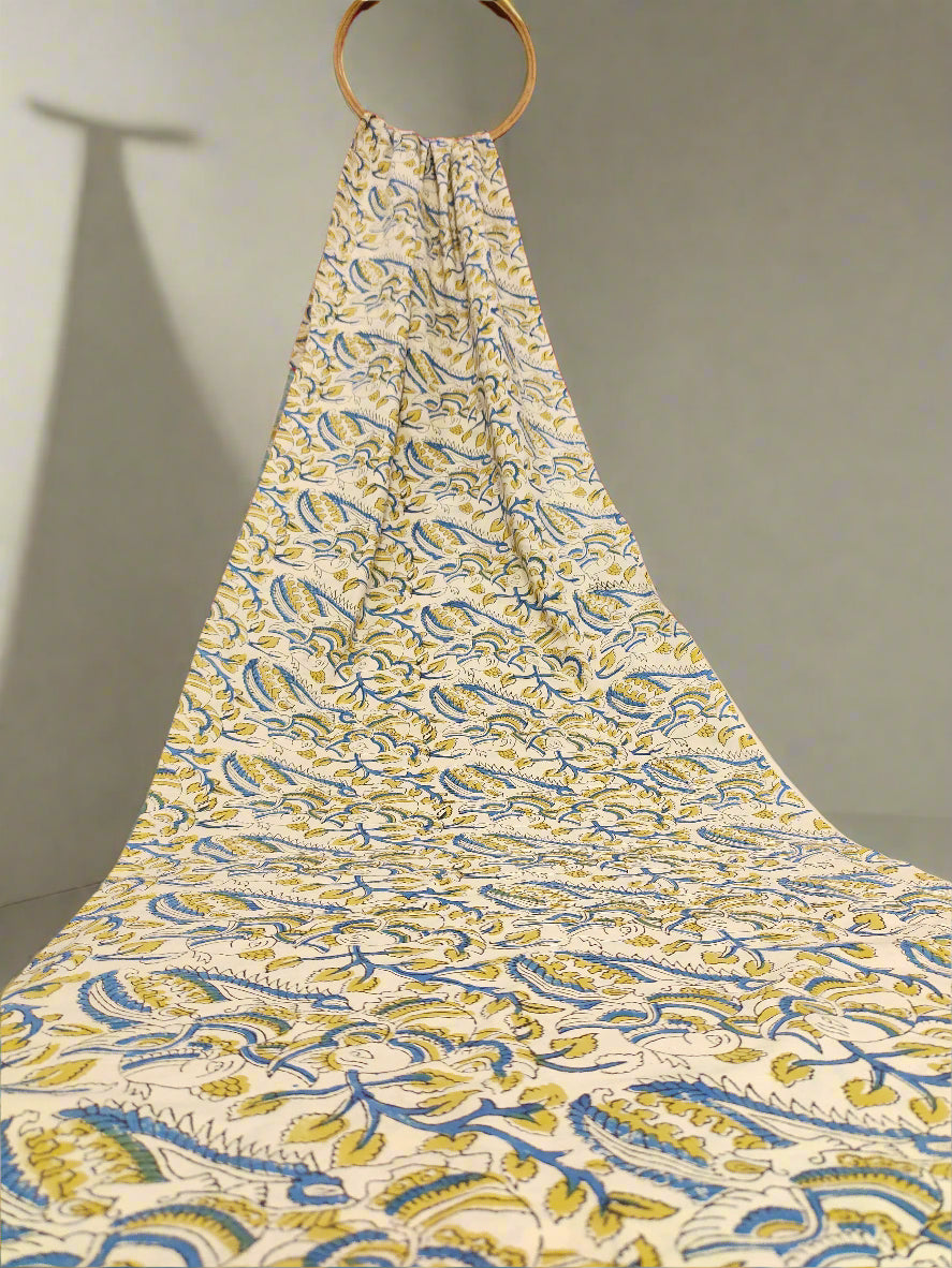 Handblock print with mustard and blue