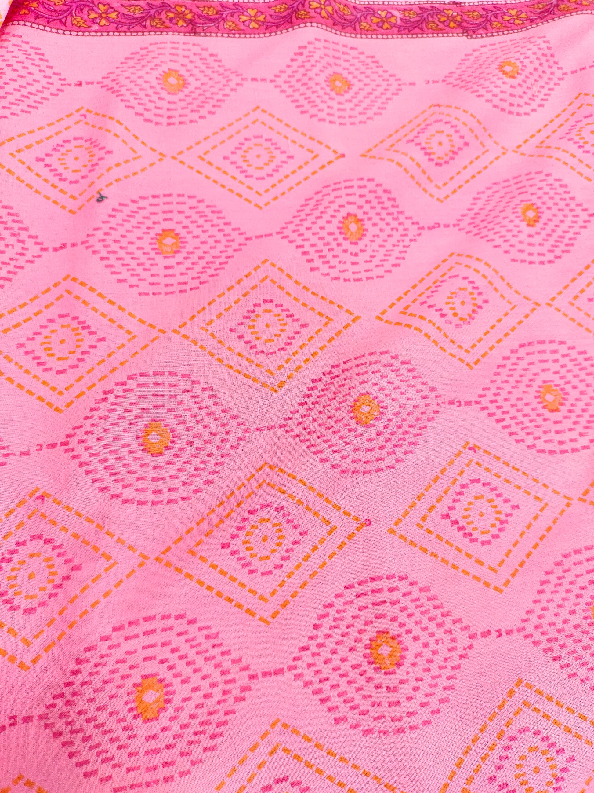 pink handblock print fabric with border